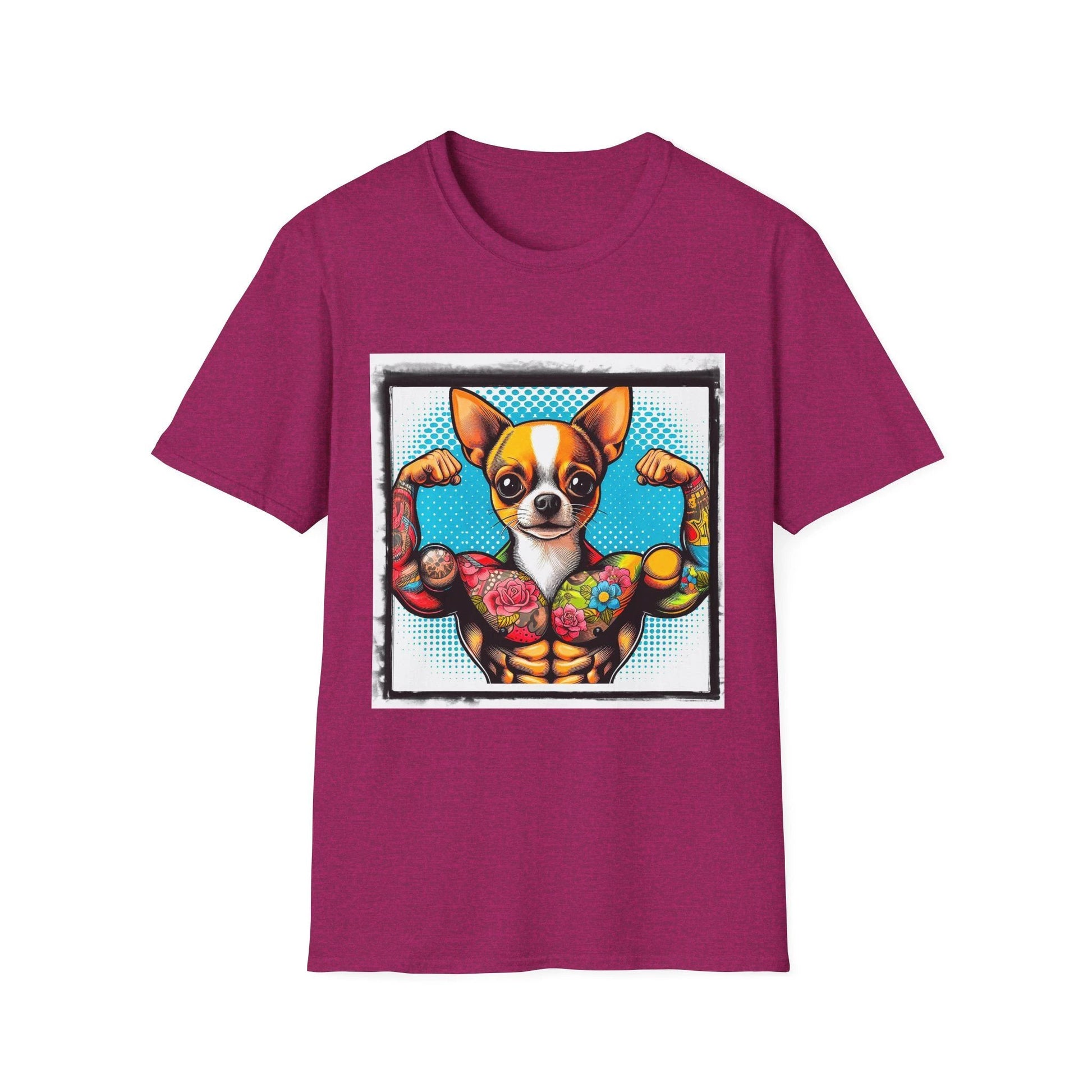 Chihuahua Muscleman T Shirt for Dog Lovers Funny Small Dog Breed Apparel Gift Idea T-Shirt Printify S Antique Heliconia