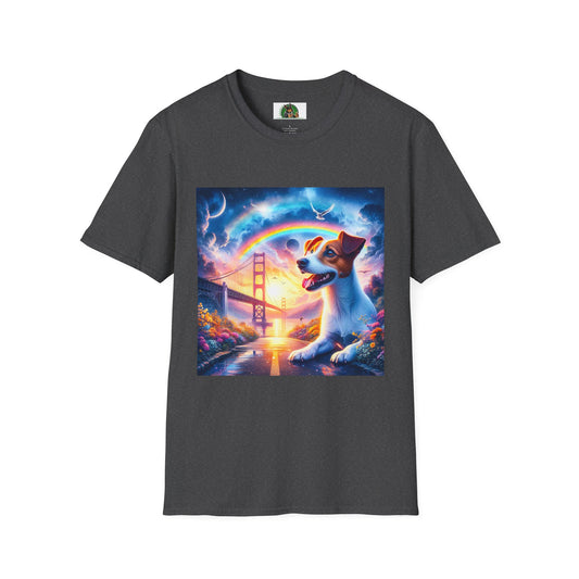 Jack Russell Moon And Dove Rainbow Bridge T-Shirt Printify S Dark Heather