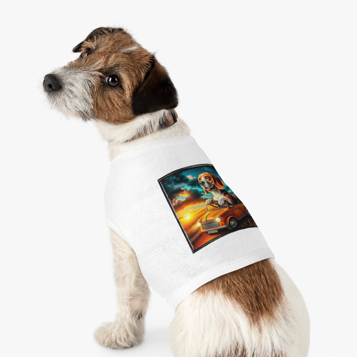 Pet Tank Top Wacky Beagle Dog Driving Tiny Car Pets Printify   