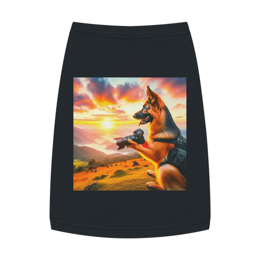 German Shepherd taking photos shirt Pets Printify M Black