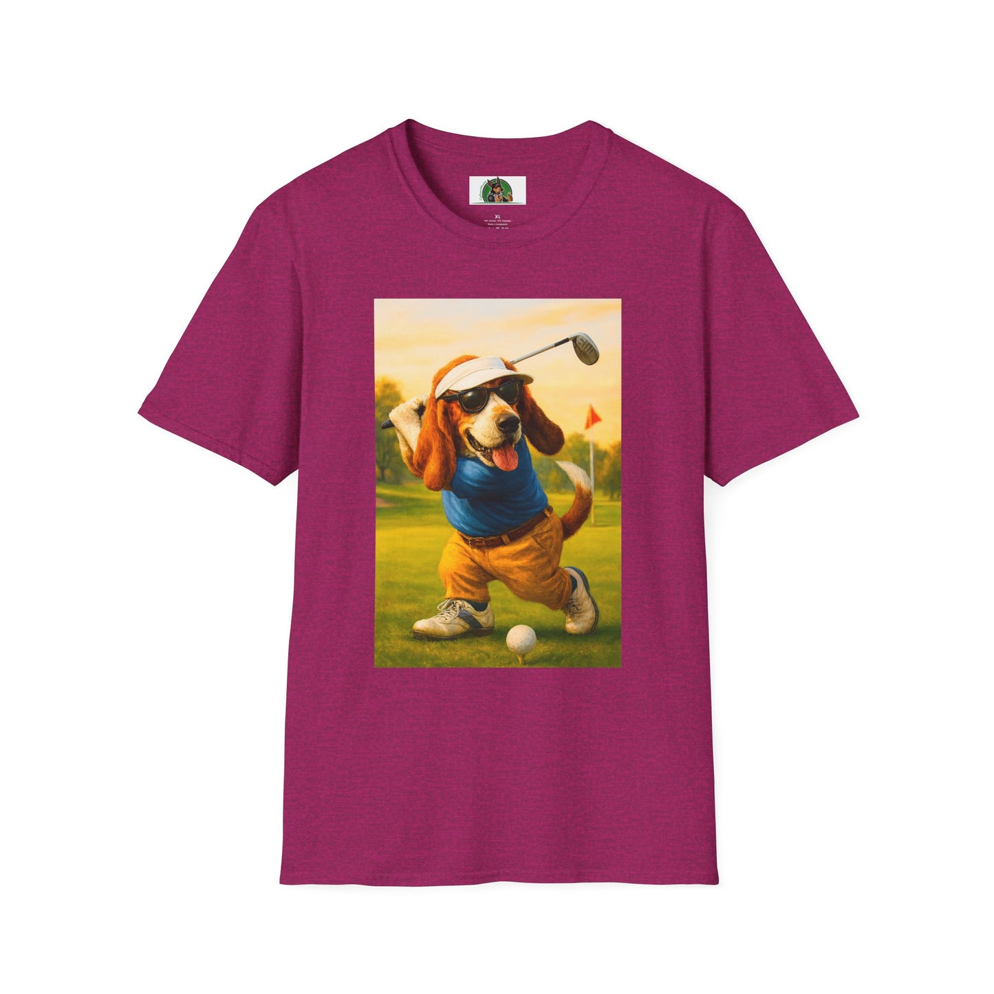 Sports Bassett Hound Dog Golf Unisex T-Shirt T-Shirt Printify Antique Heliconia S
