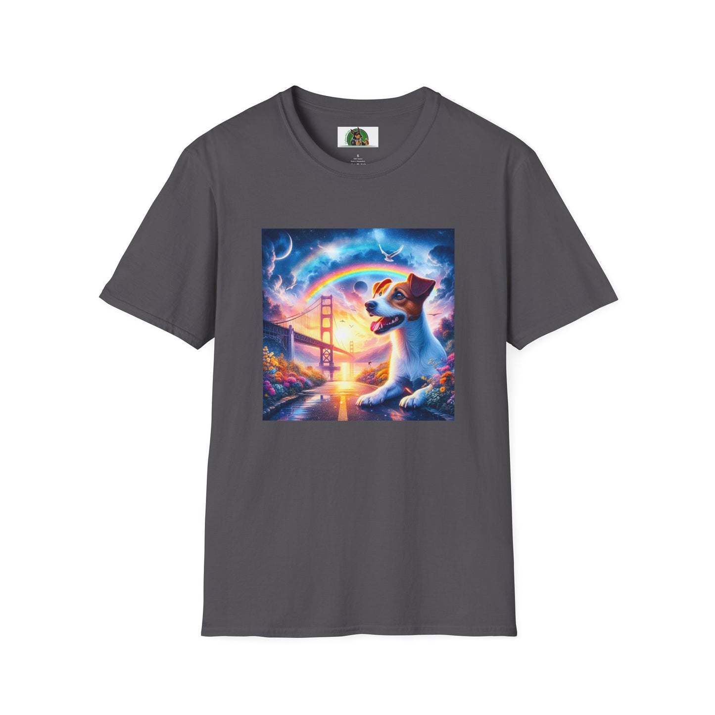 Jack Russell Moon And Dove Rainbow Bridge T-Shirt Printify S Charcoal