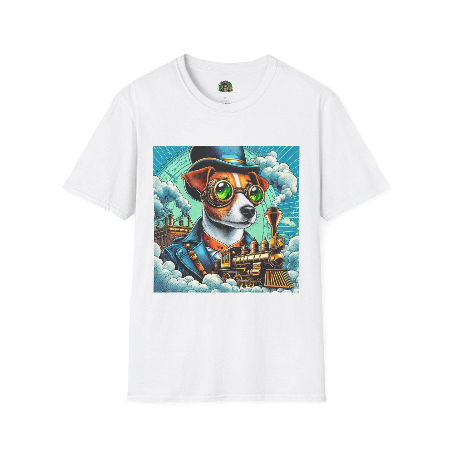 Jack Russell Steampunk And Train T-Shirt Printify S White