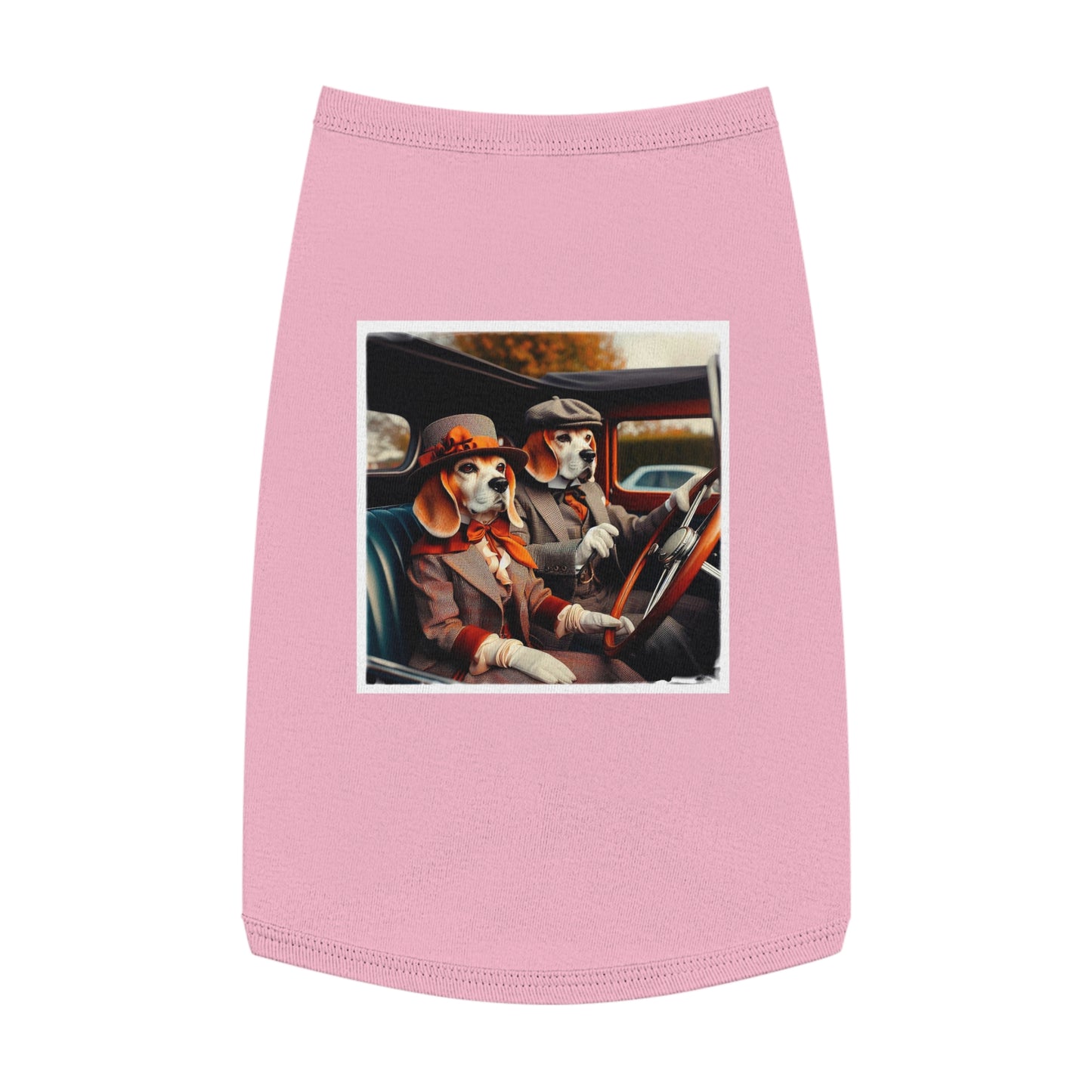 Pet Tank Top Wacky Beagle Dog Couple In Old Car Pets Printify L Pink 