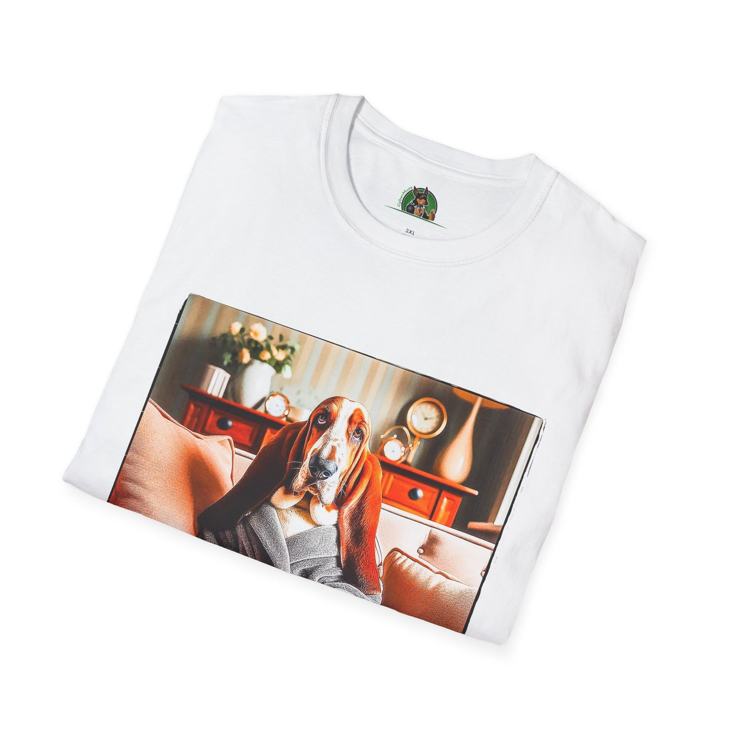 Basset Hound In Bath Robe Sitting On Couch T-Shirt Printify