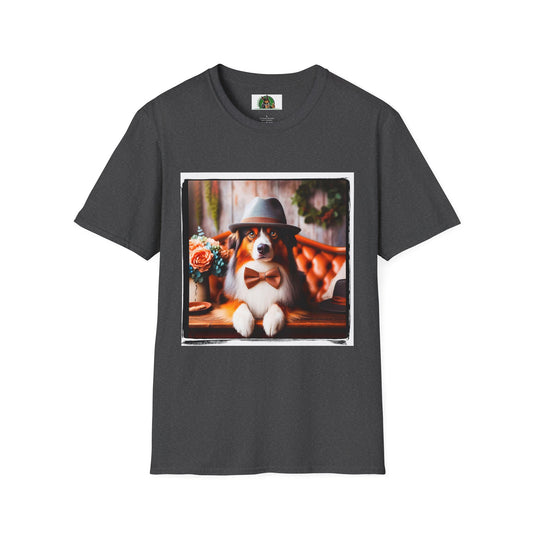 Australian Shepherd With Fedora Hat T-Shirt Printify XS Dark Heather