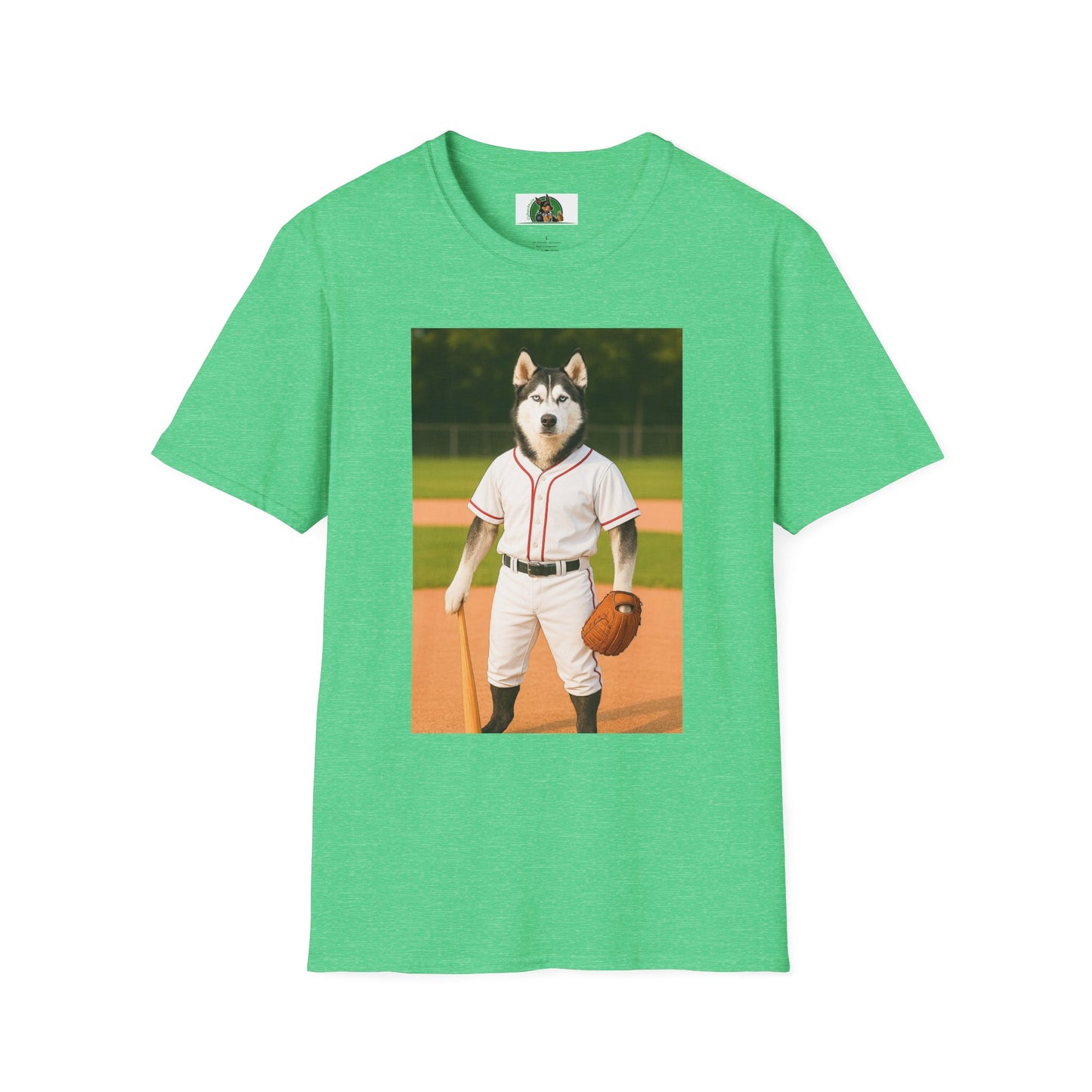 Husky Baseball T-Shirt — Sports Dog Tee T-Shirt Printify Heather Irish Green S