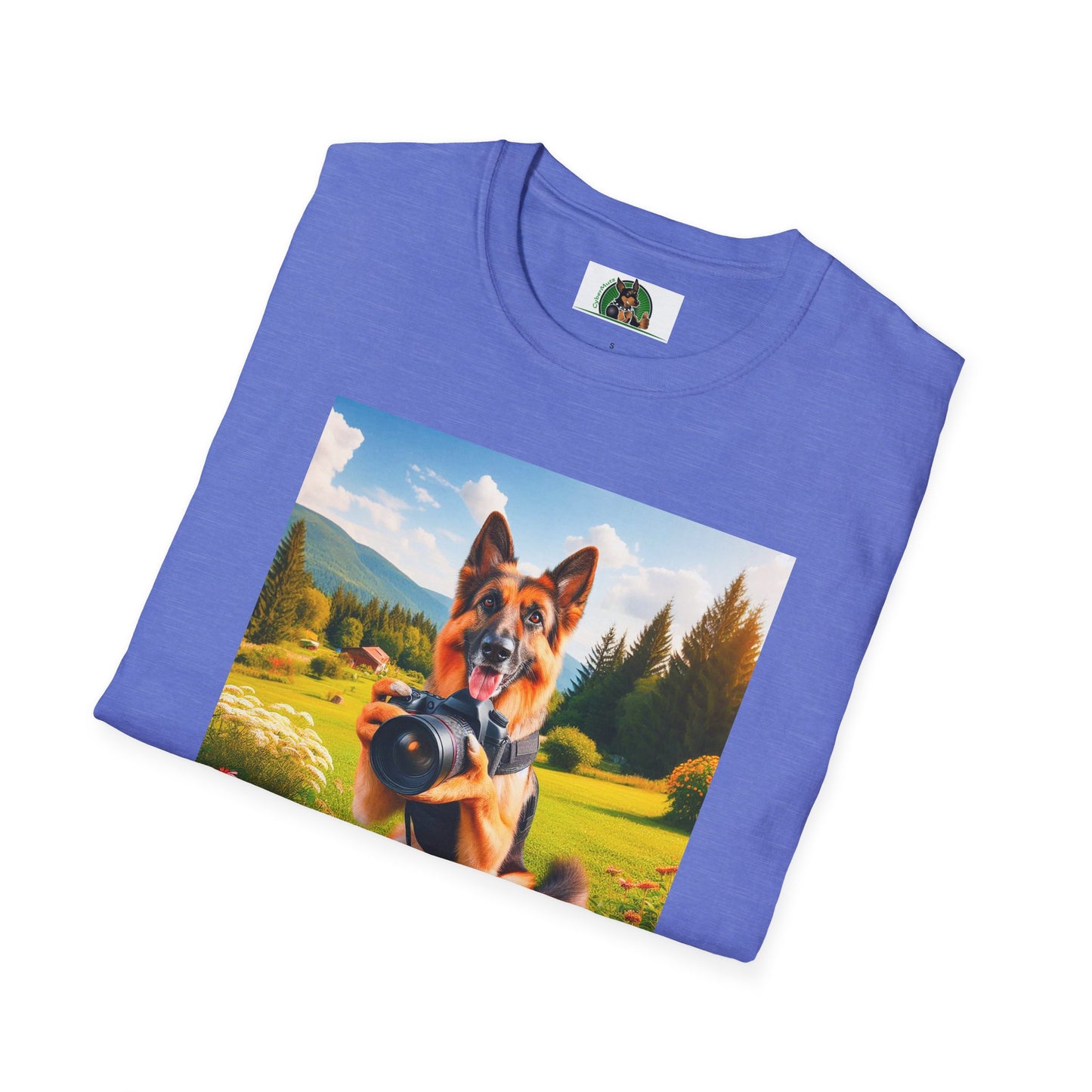 German Shepherd taking photos shirt