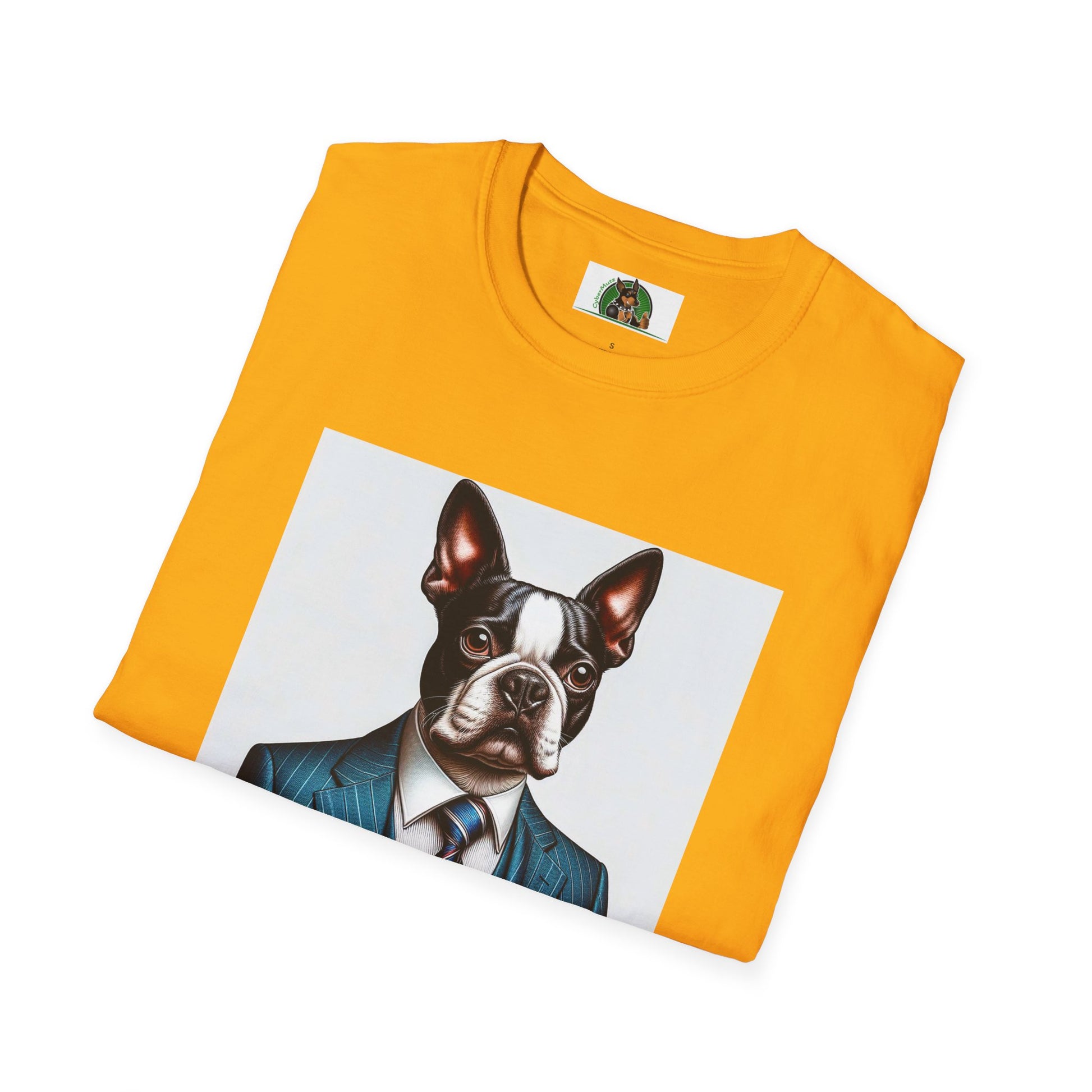 Boston Terrier Dog In Blue Suit TShirt T-Shirt Printify   