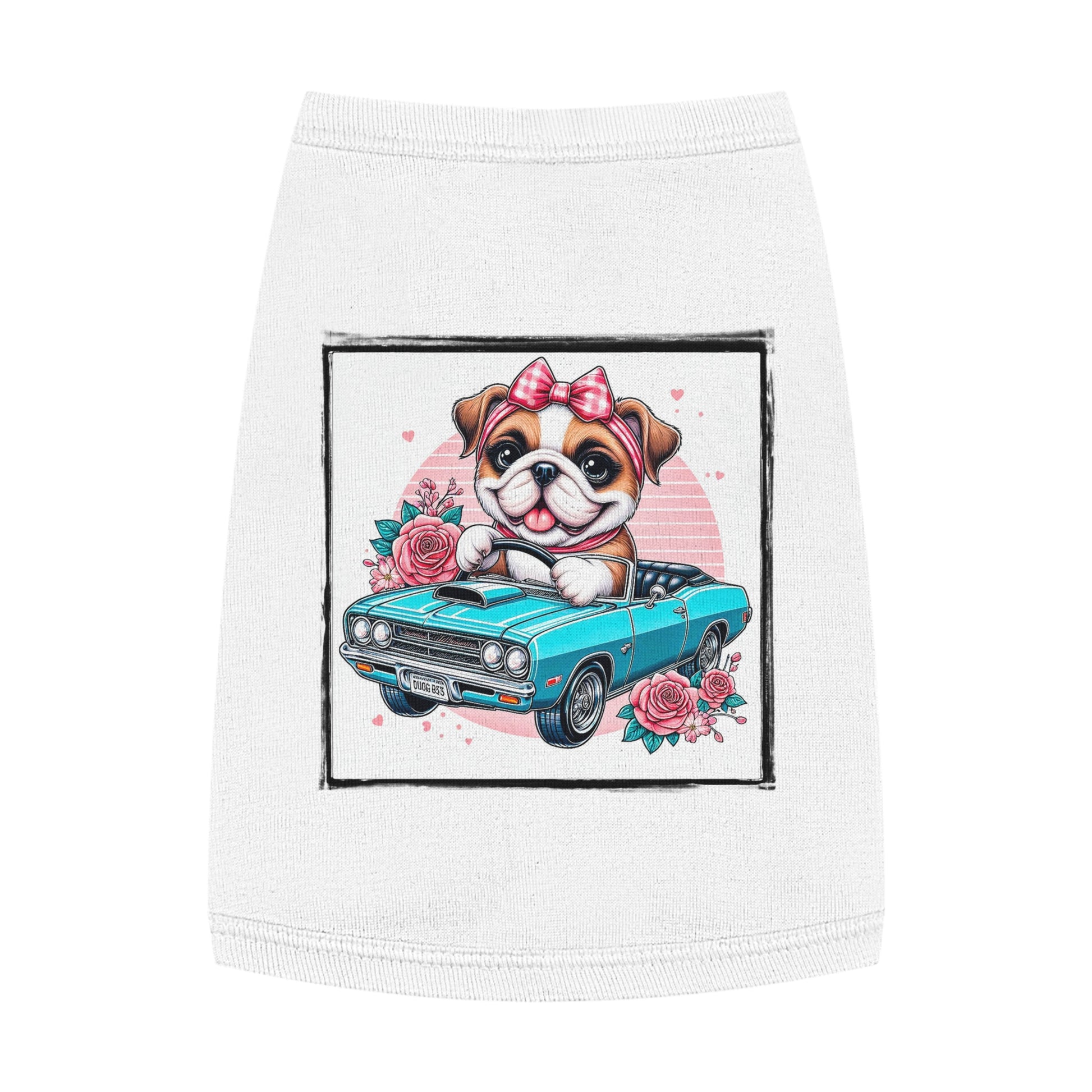 Wacky Pet Tank Top Bulldog tiny blue car t shirt Pets Printify