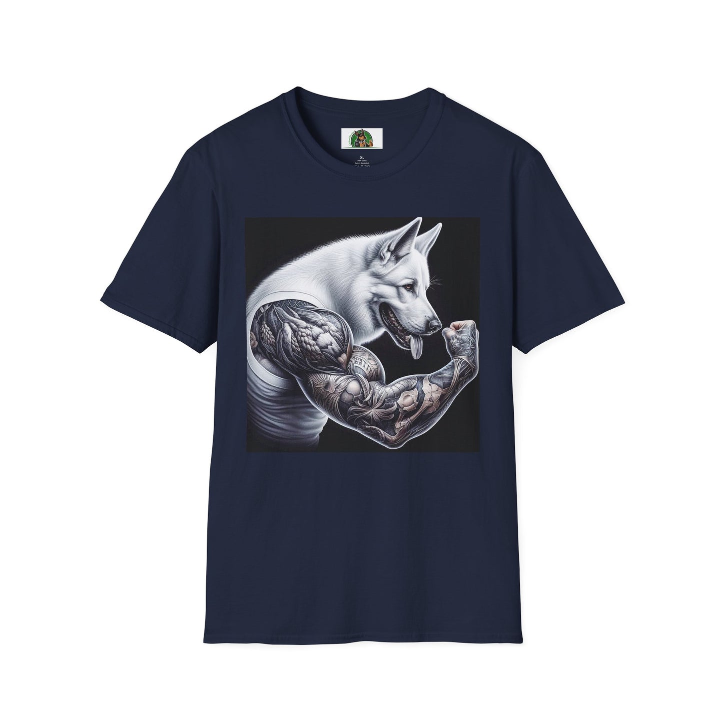 German Shepherd arm flexing shirt T-Shirt Printify Navy S