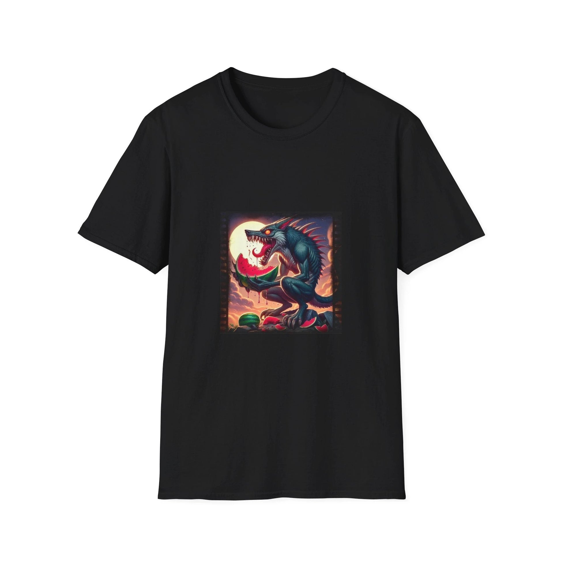 Chupacabra Eating Watermelon T Shirt Funny Folklore Graphic Tee For Halloween Party Gift T-Shirt Printify XS Black