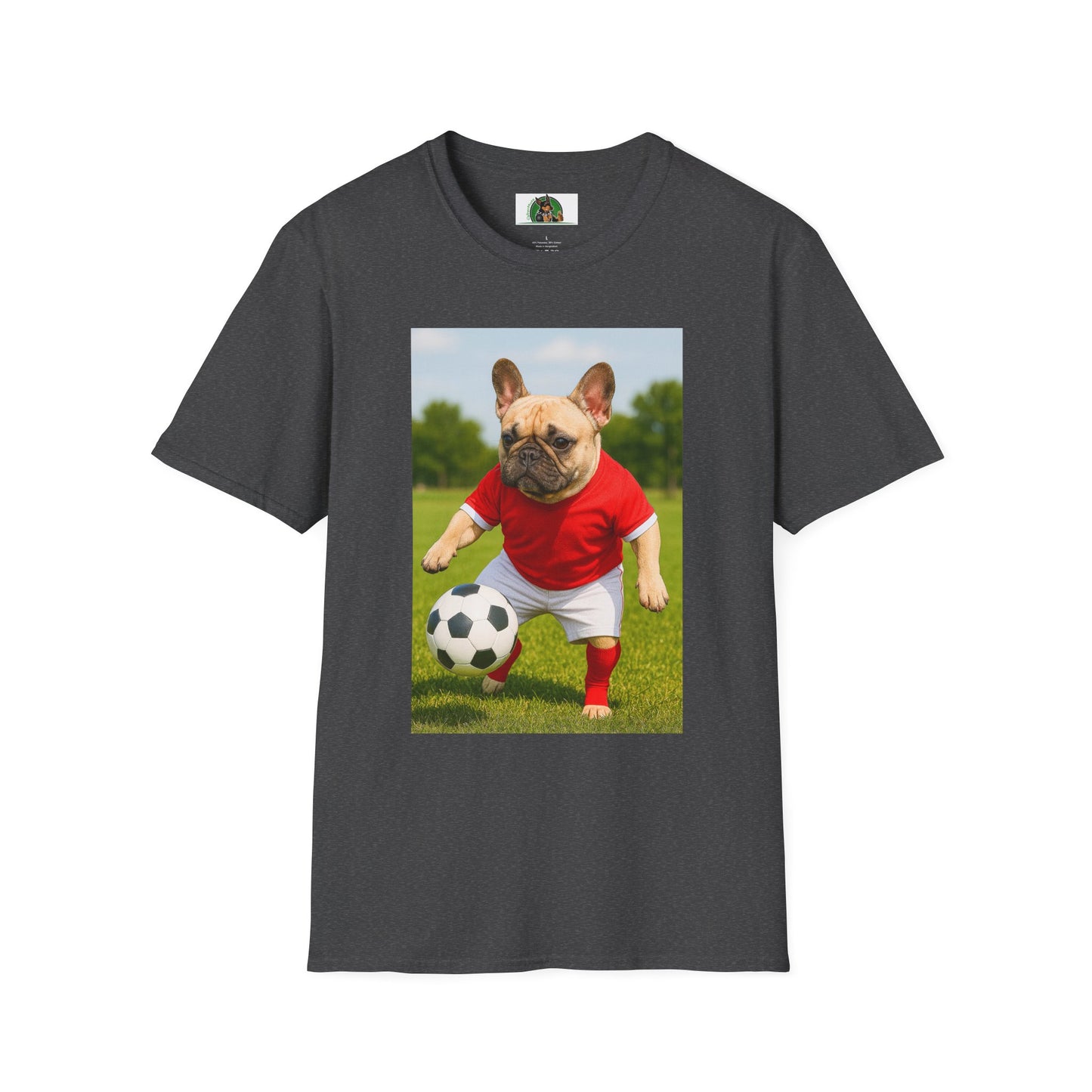 Sports Soccer French Bulldog T-Shirt T-Shirt Printify Dark Heather XS
