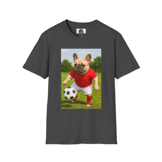 Sports Soccer French Bulldog T-Shirt T-Shirt Printify Dark Heather XS