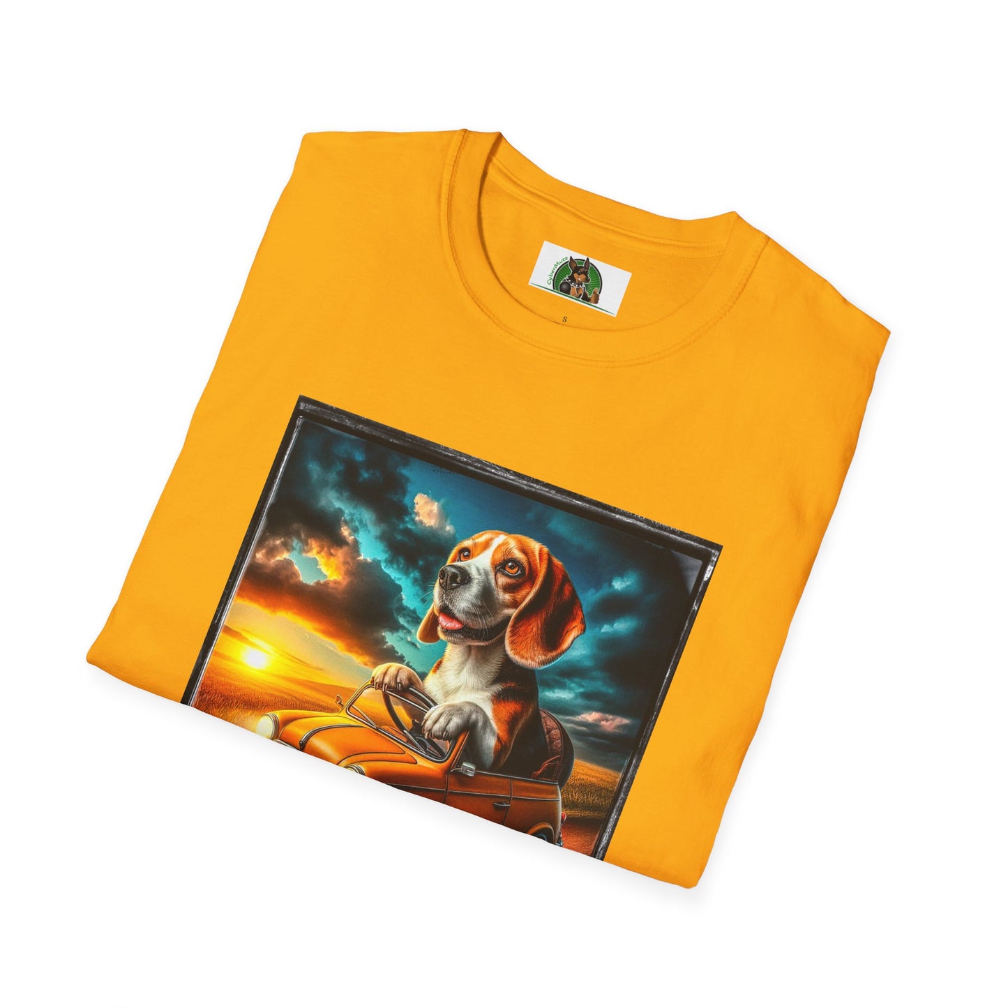 Wacky Beagle Driving Tiny Car In Sunset T-Shirt Printify   