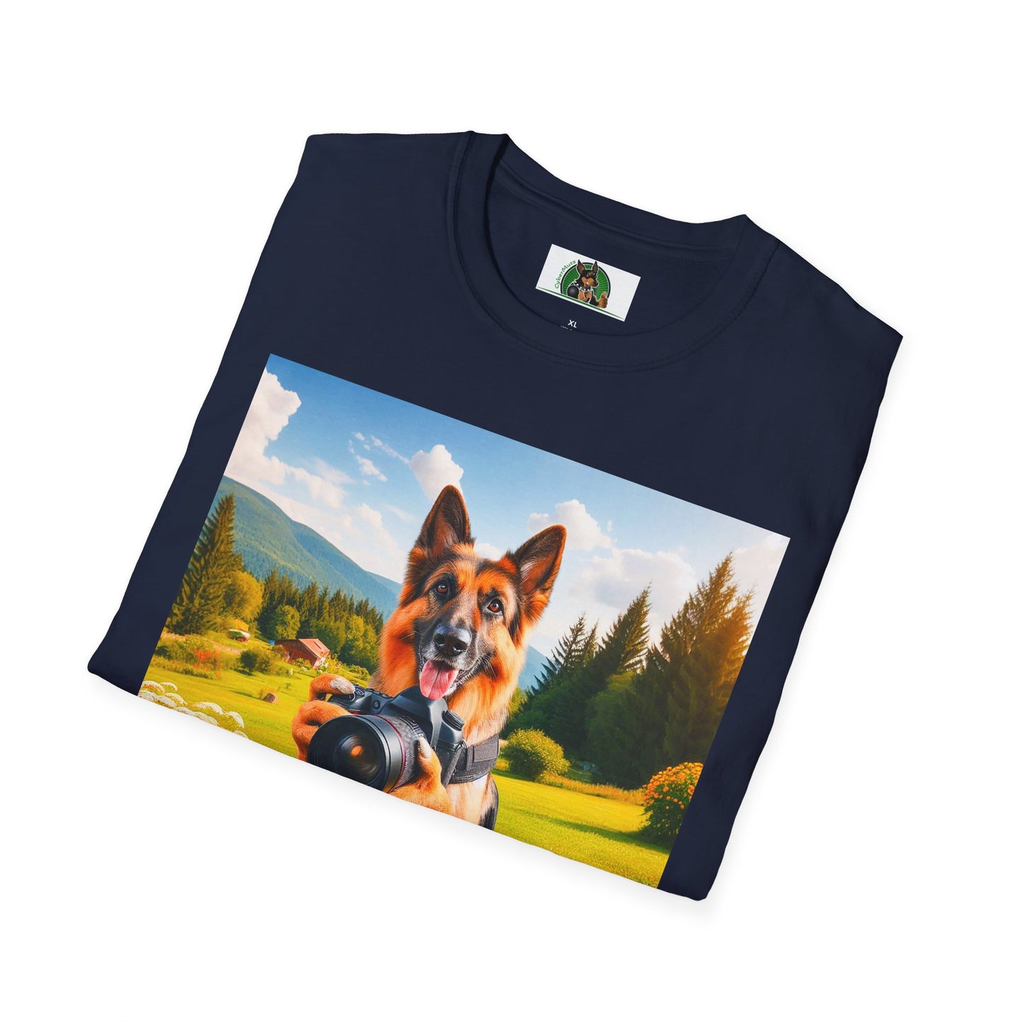 German Shepherd taking photos shirt T-Shirt Printify