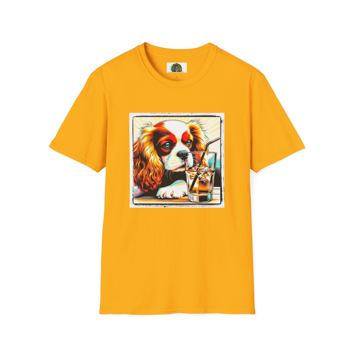 Cavalier King Charles Spaniel Sipping Tea TShirt T-Shirt Printify S Gold