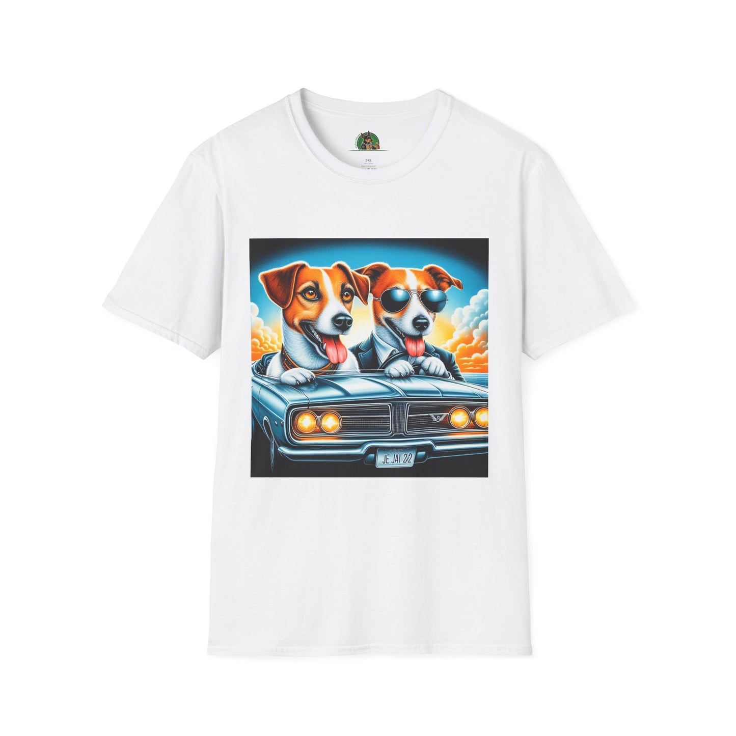 Wacky Jack Russell Father And Son Driving T-Shirt Printify S White