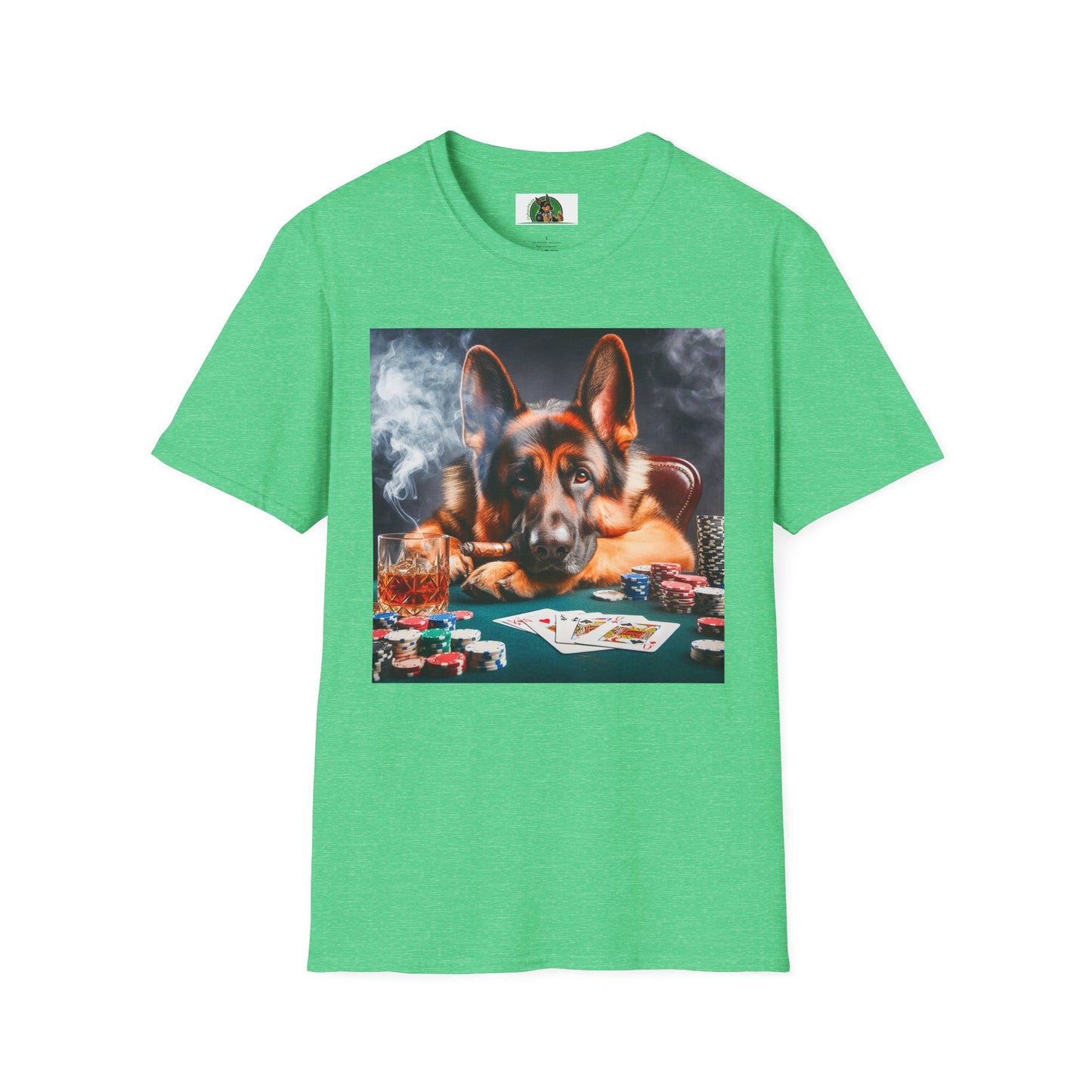 German Shepherd gambling puppy T-Shirt Printify Heather Irish Green S