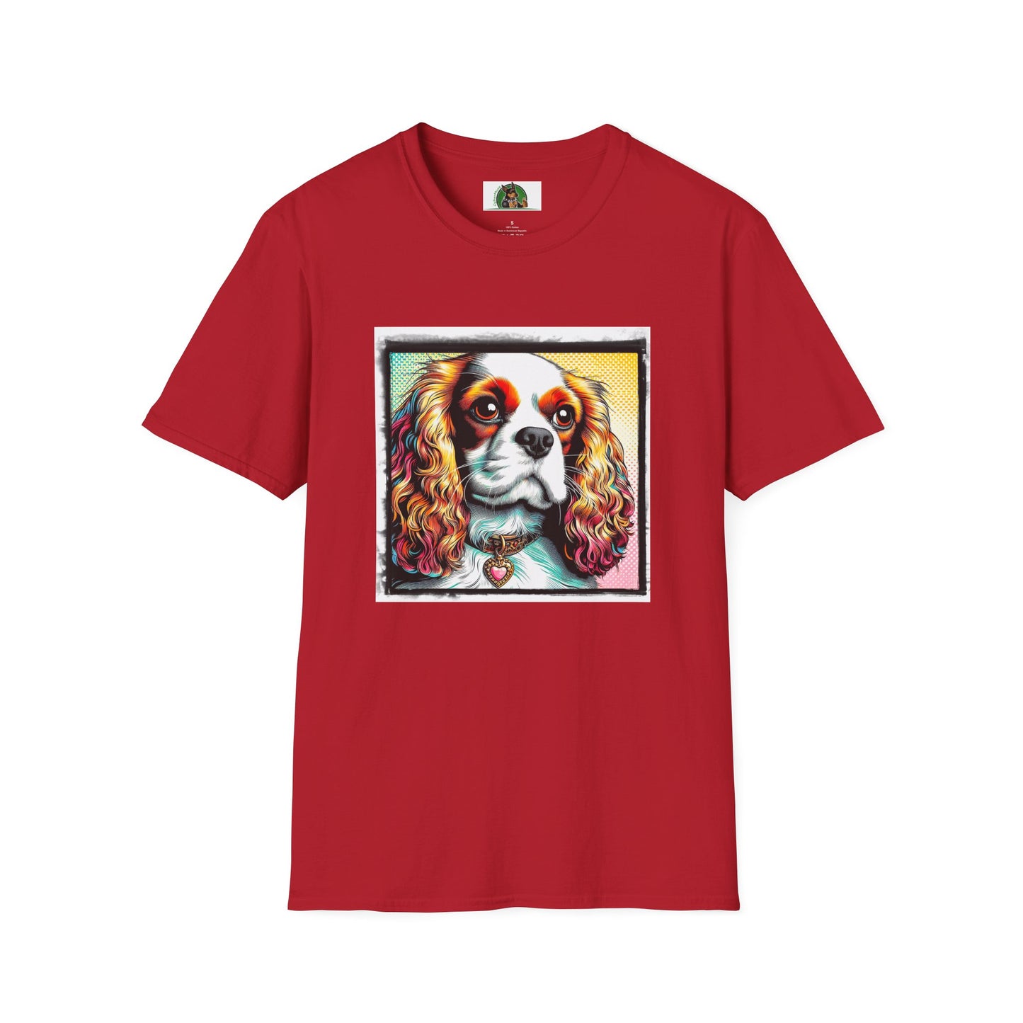 Cavalier King Charles Spaniel Dog Wearing Heart Collar TShirt T-Shirt Printify S Cherry Red