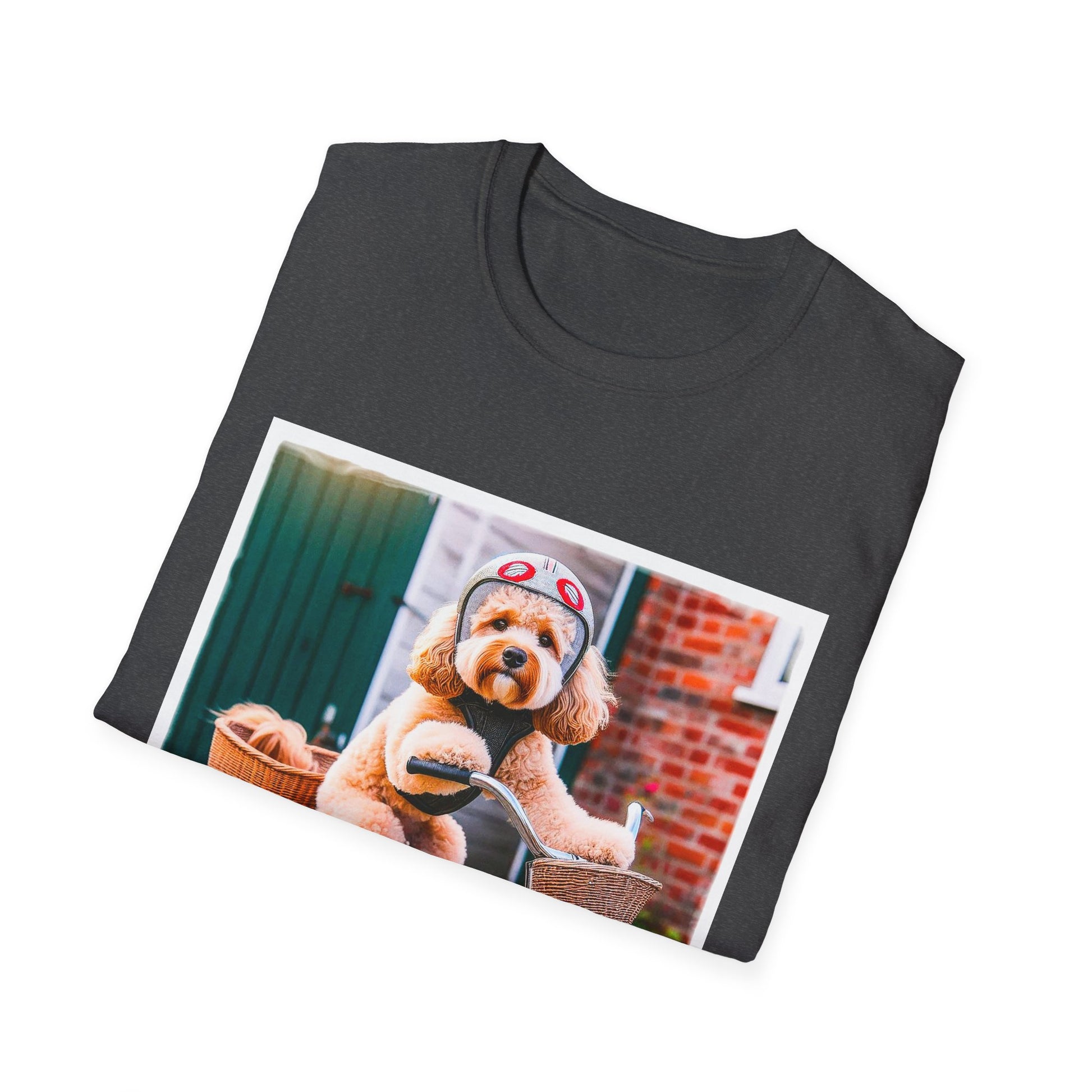 CockerPoo bike sitting t shirt T-Shirt Printify