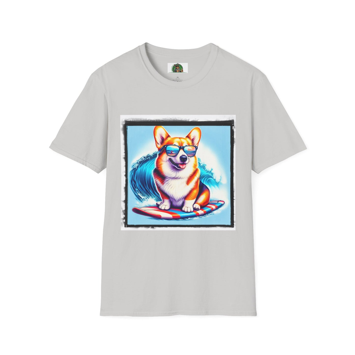 Pembroke Welsh Corgi surfing waves shirt T-Shirt Printify S Ice Grey