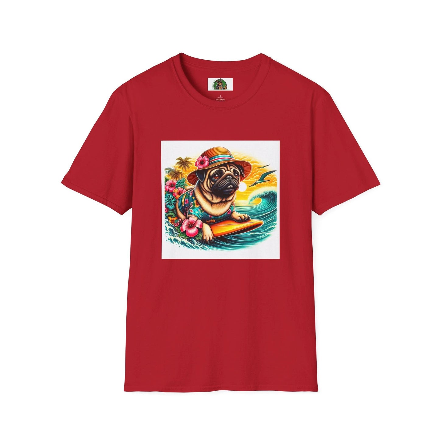 Surfer Pug T-Shirt T-Shirt Printify S Cherry Red