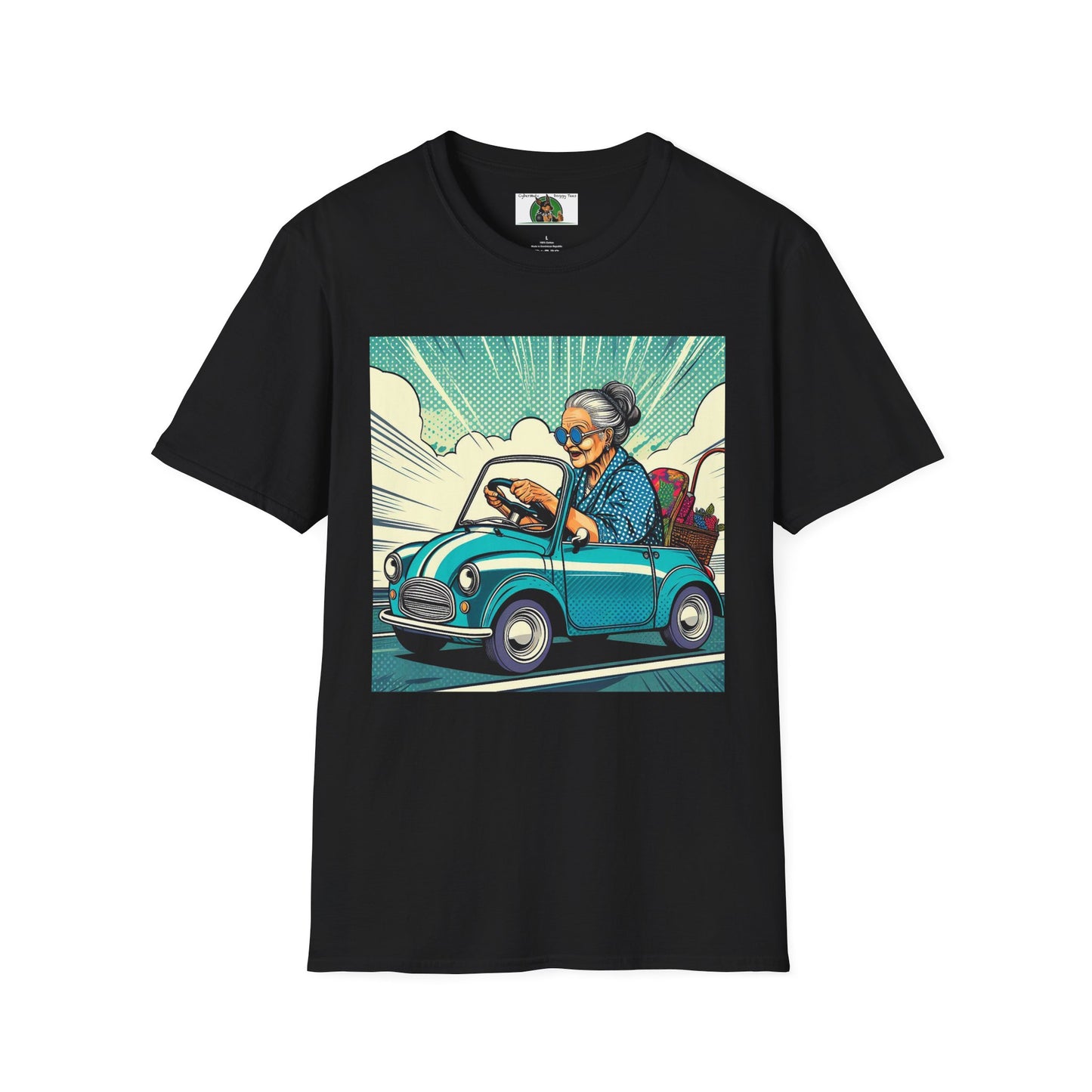 Old Lady in a Wacky Little Car T-Shirt Printify Black S 