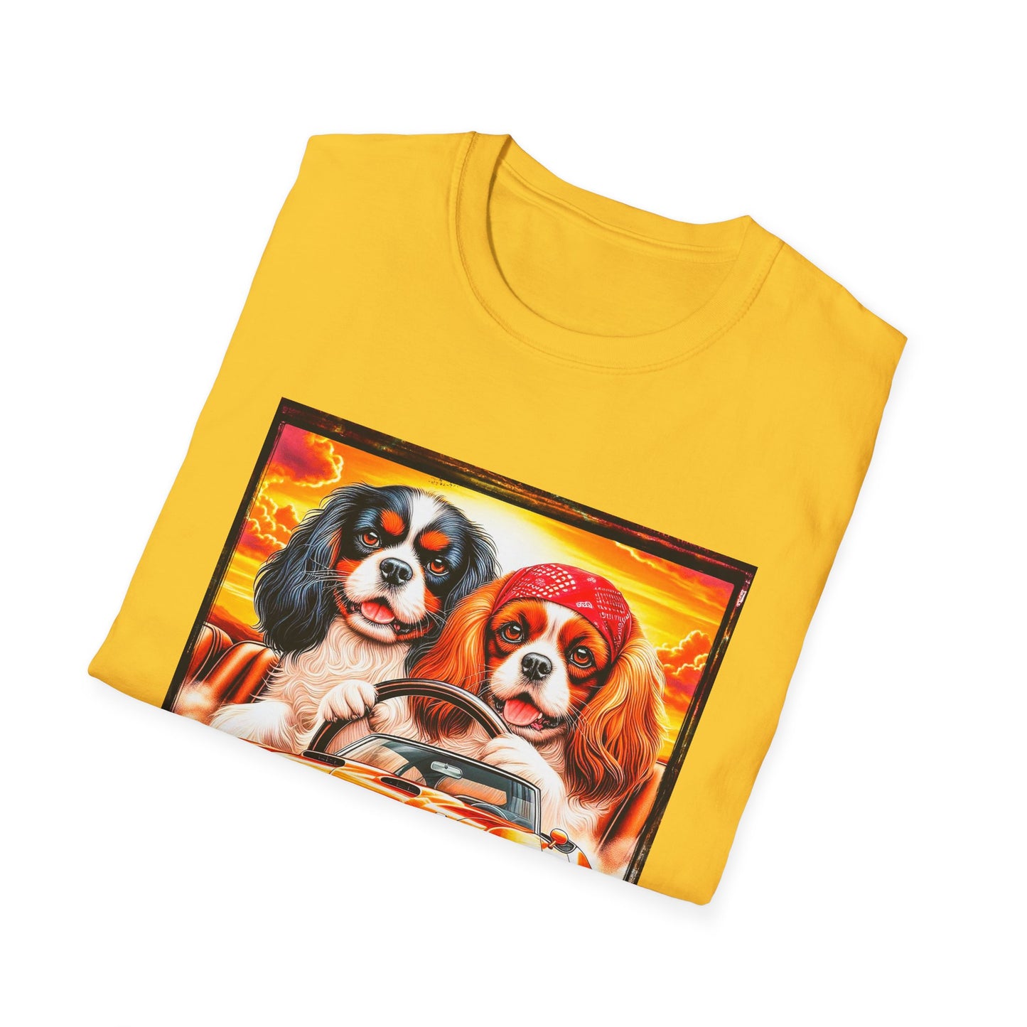 Cavalier King Charles Spaniel Hippie Couple Dogs In Car TShirt