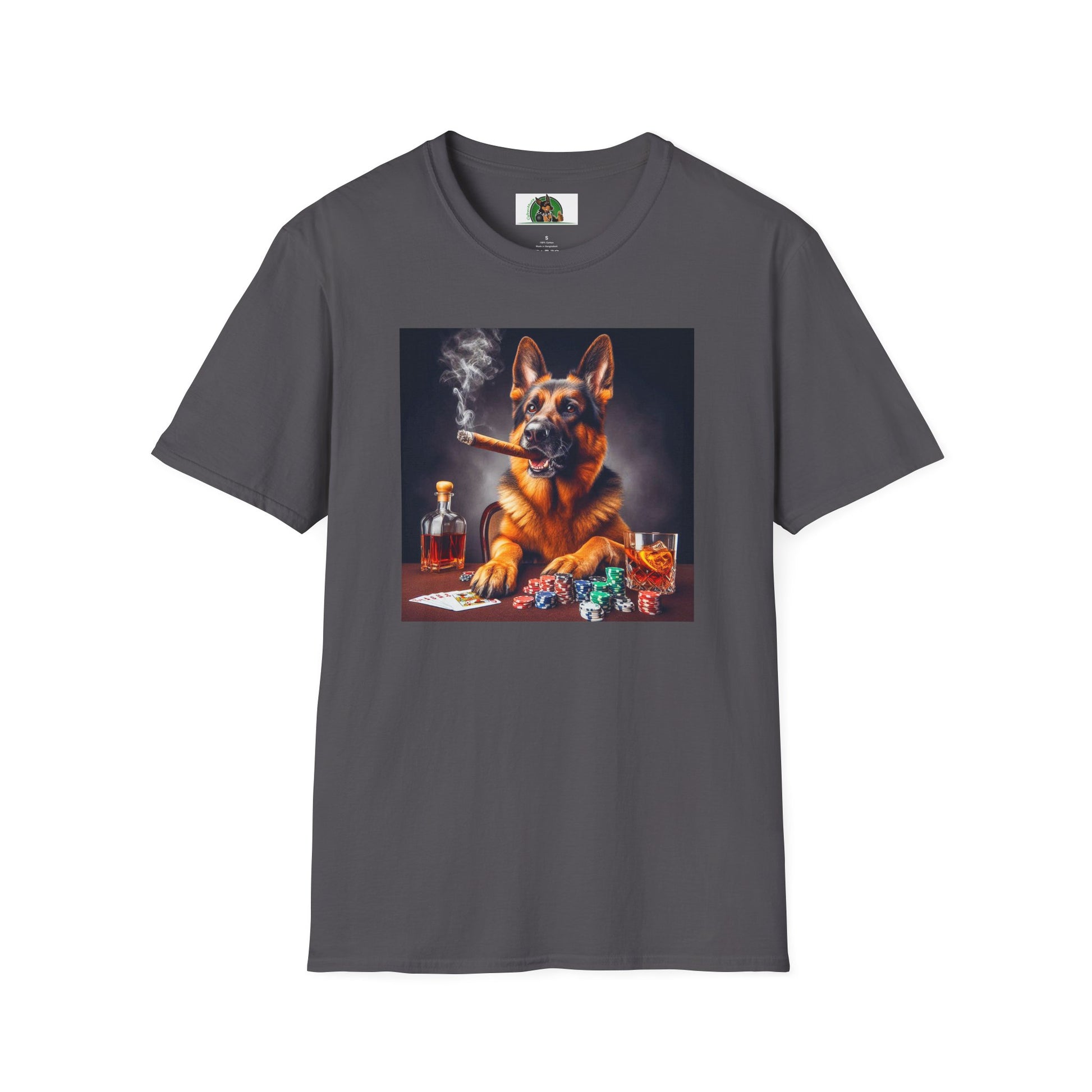 German Shepherd smoking shirt T-Shirt Printify S Charcoal