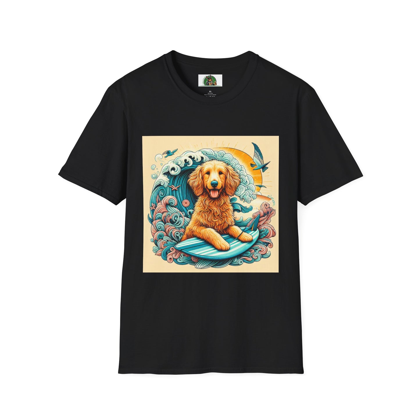 Golden Doodle surfing fun shirt T-Shirt Printify XS Black