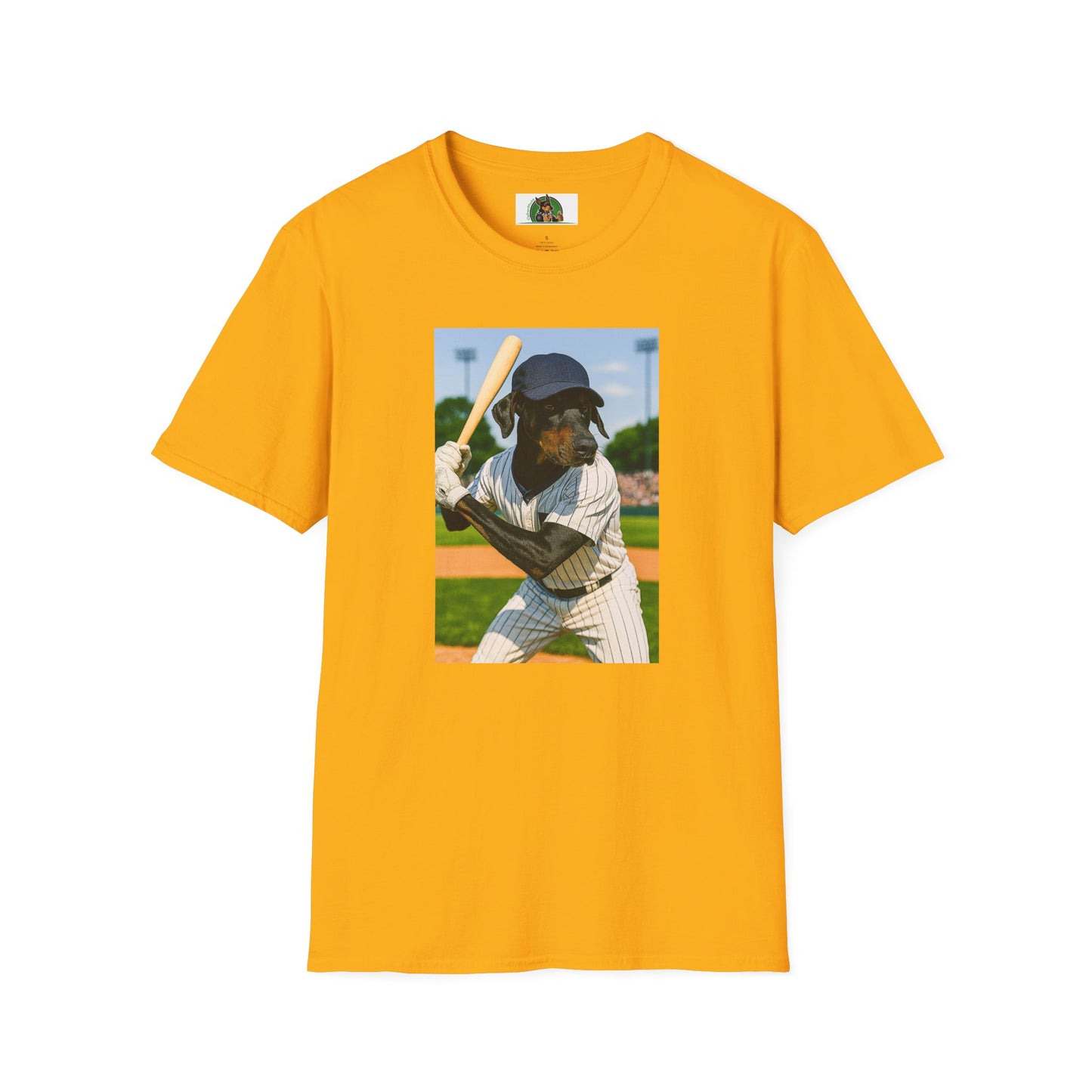 Baseball Doberman Sports T-Shirt T-Shirt Printify Gold S