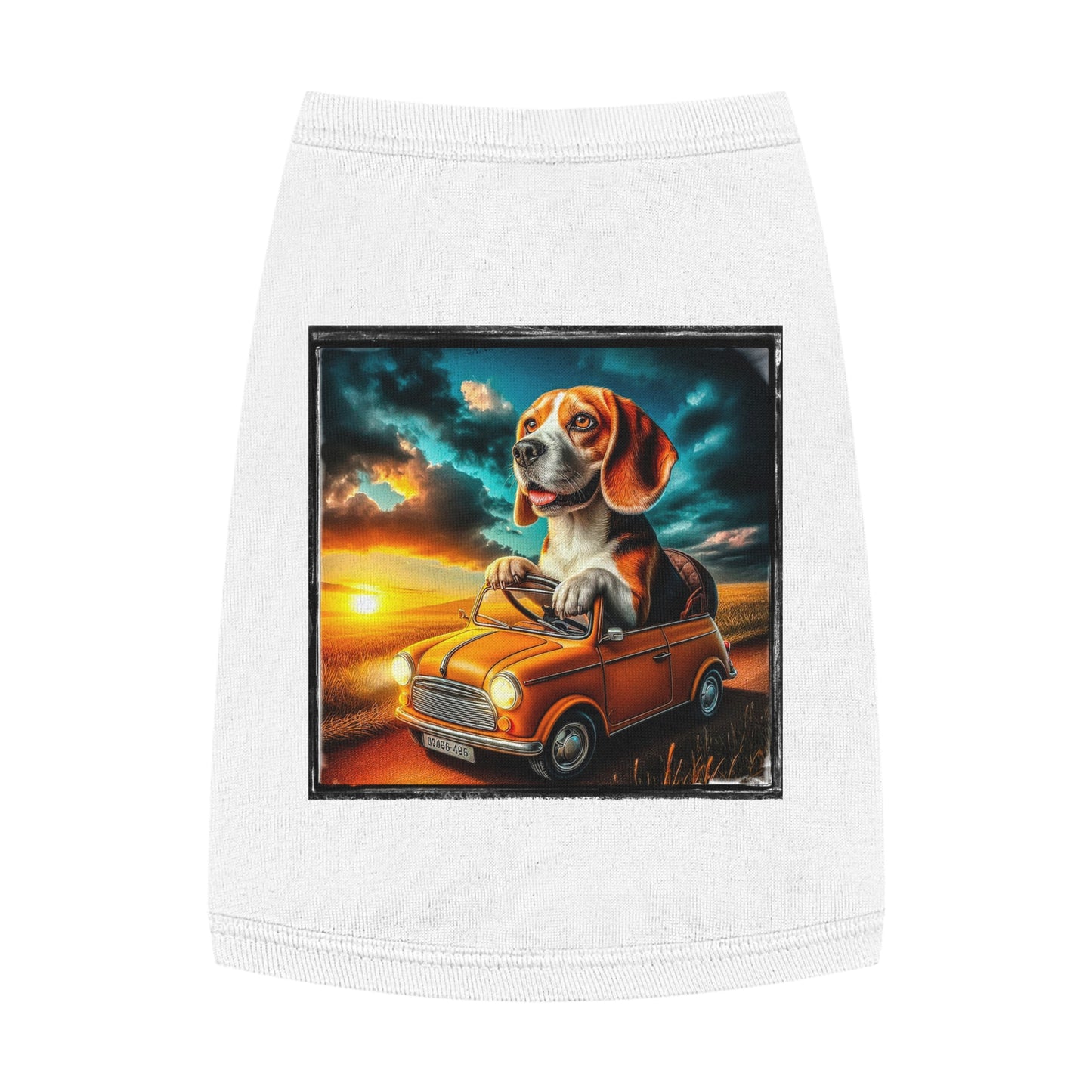 Pet Tank Top Wacky Beagle Dog Driving Tiny Car Pets Printify   