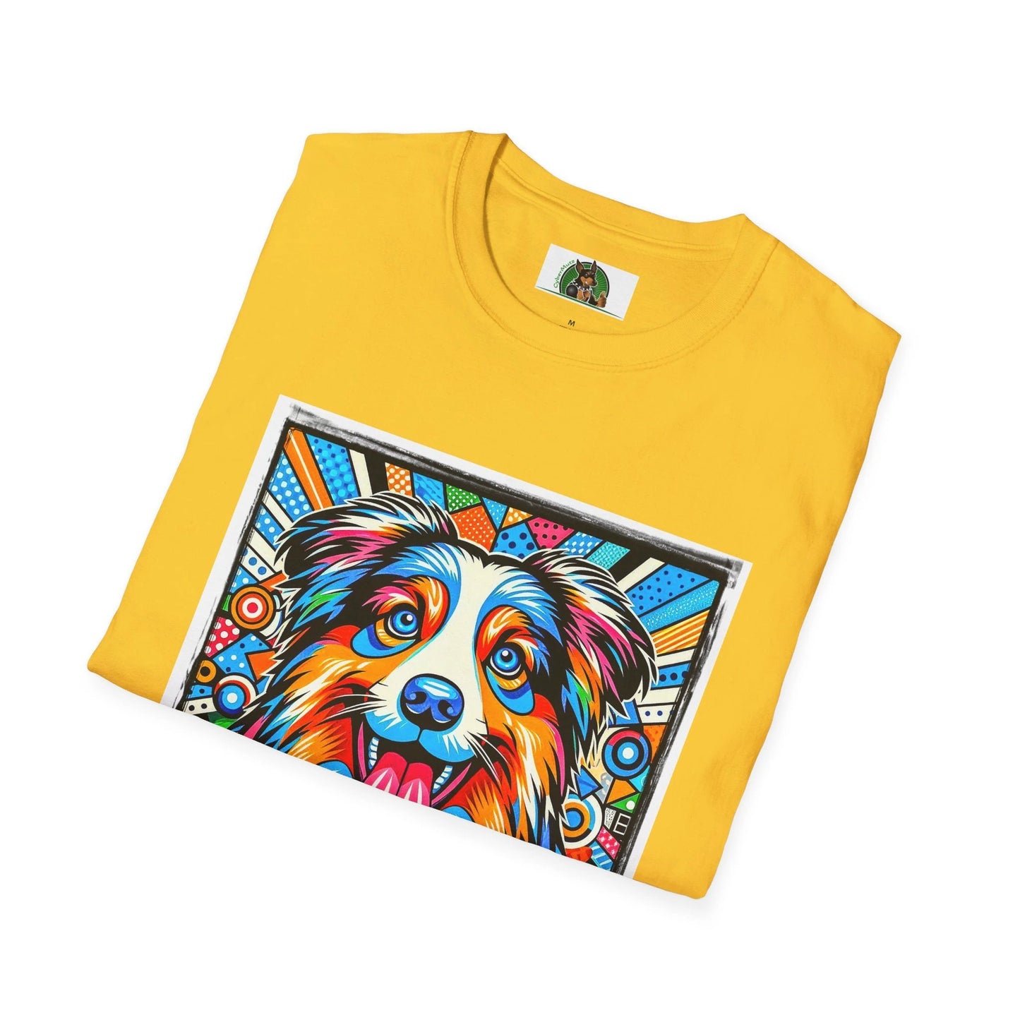Australian Shepherd Bright Pop Art T Shirt Vibrant Canine Graphic Tee for Dog Lovers by Printify