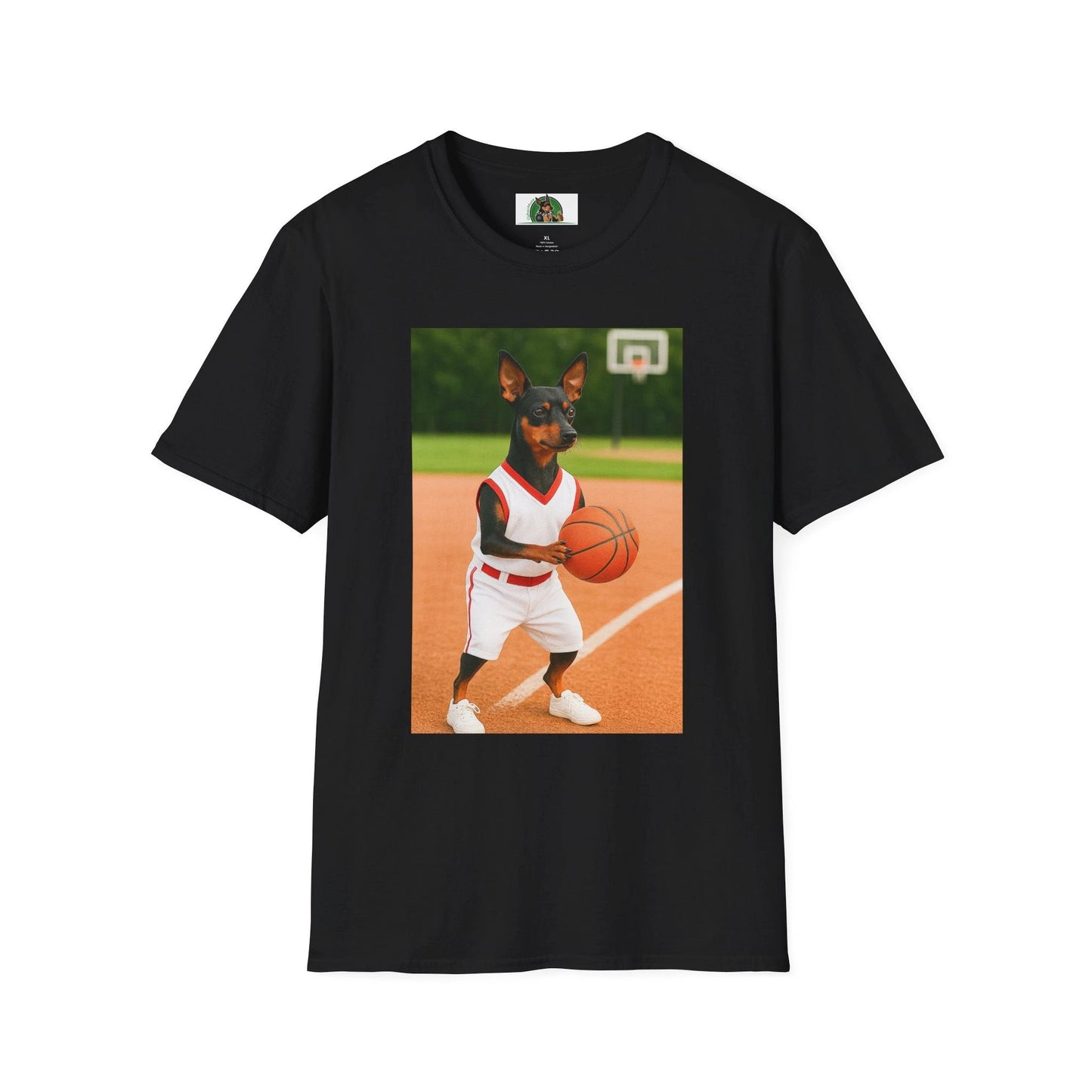 Miniature Pinscher (Min Pin) Basketball T-Shirt — Dog Lover Sports Tee T-Shirt Printify Black S