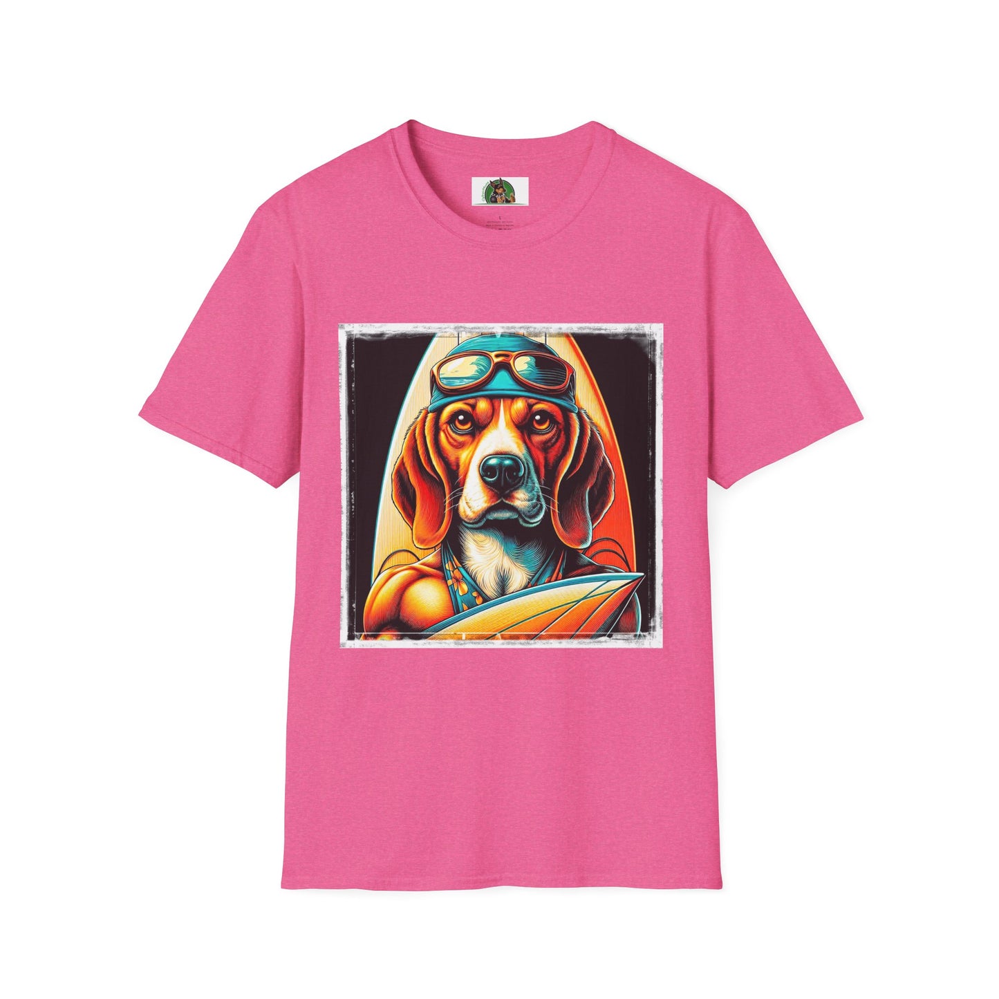 Beagle Muscle Surfer Dog T-Shirt Printify S Heather Heliconia 