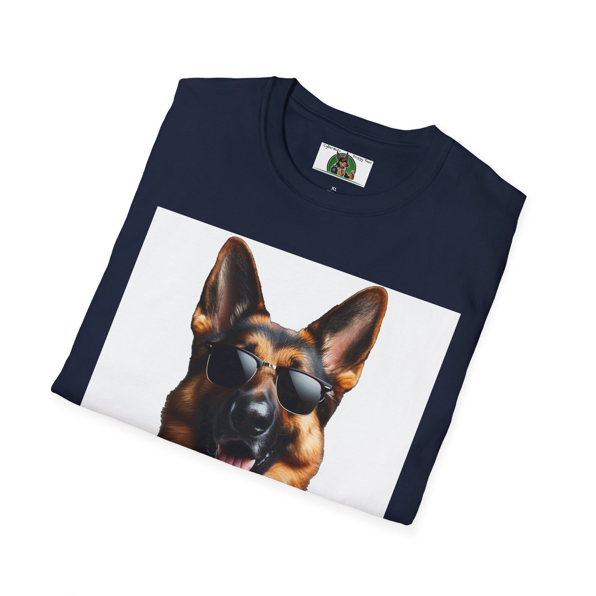 German Shepherd in Suit and Sunglasses Unisex Softstyle T-Shirt T-Shirt Printify