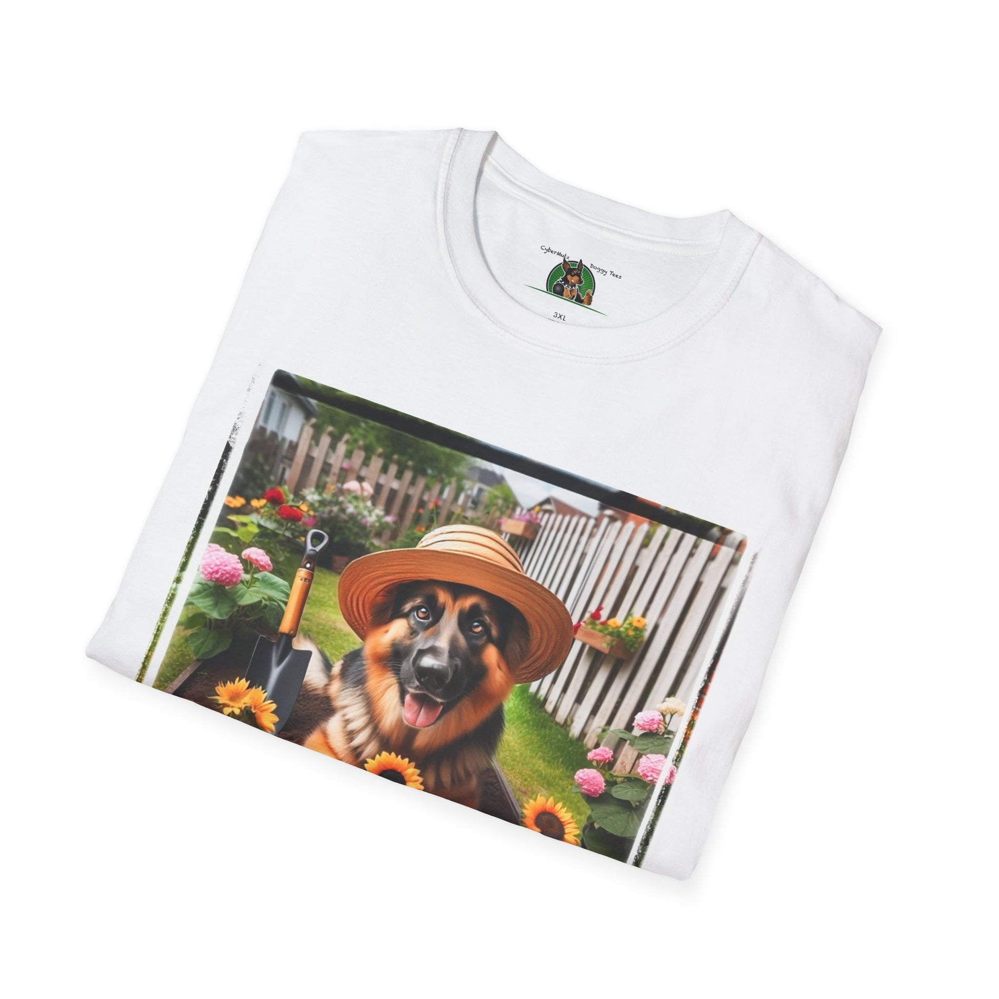 German Shepherd Dog Gardener Unisex Softstyle T-Shirt T-Shirt Printify