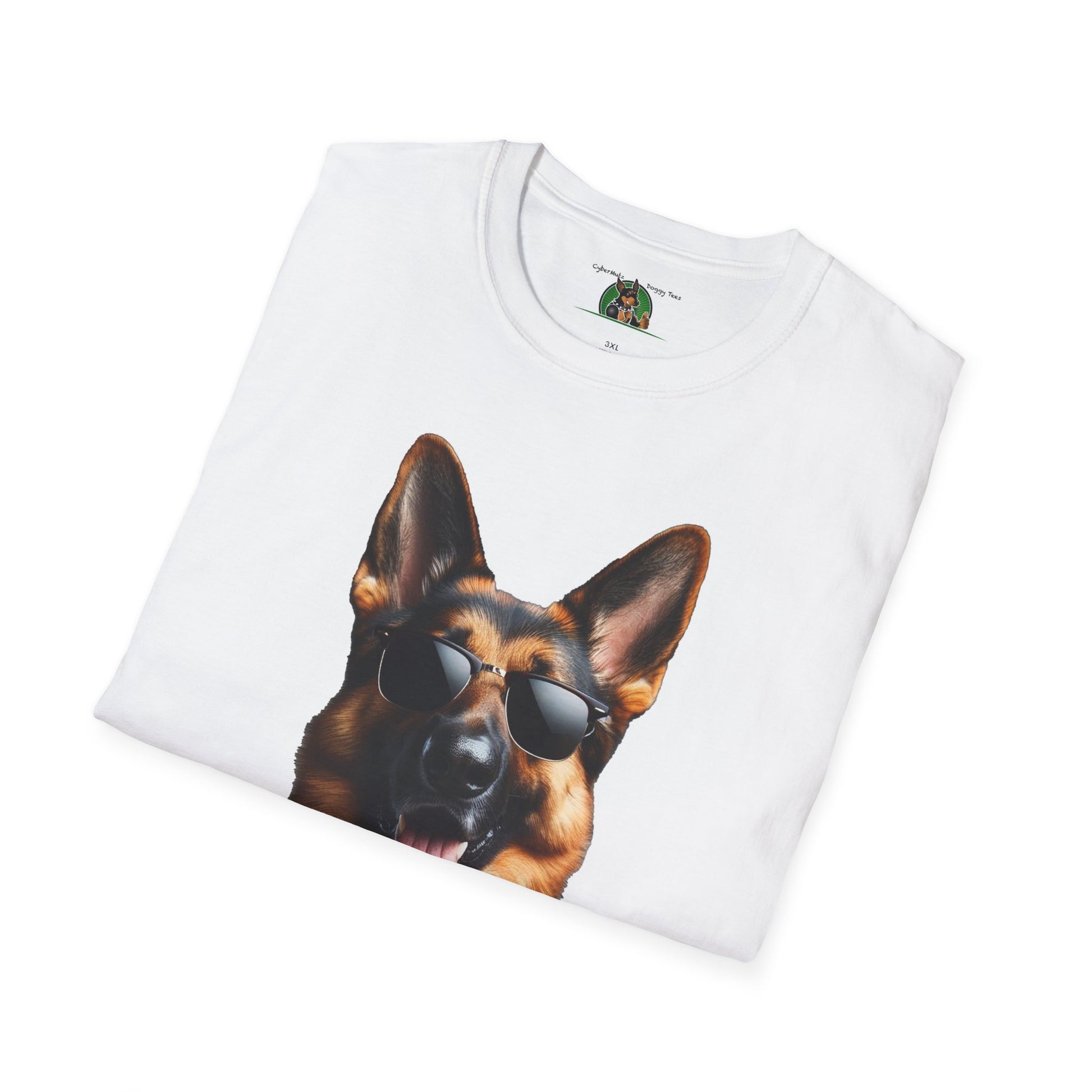 German Shepherd in Suit and Sunglasses Unisex Softstyle T-Shirt T-Shirt Printify
