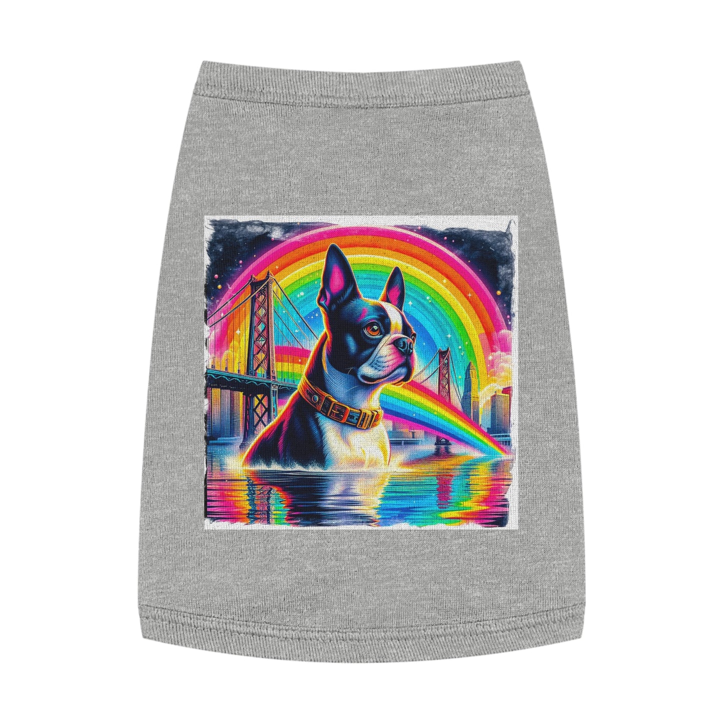 Pet Tank Top Boston Terrier Rainbow Bridge Dog In Water Pets Printify M Heather 