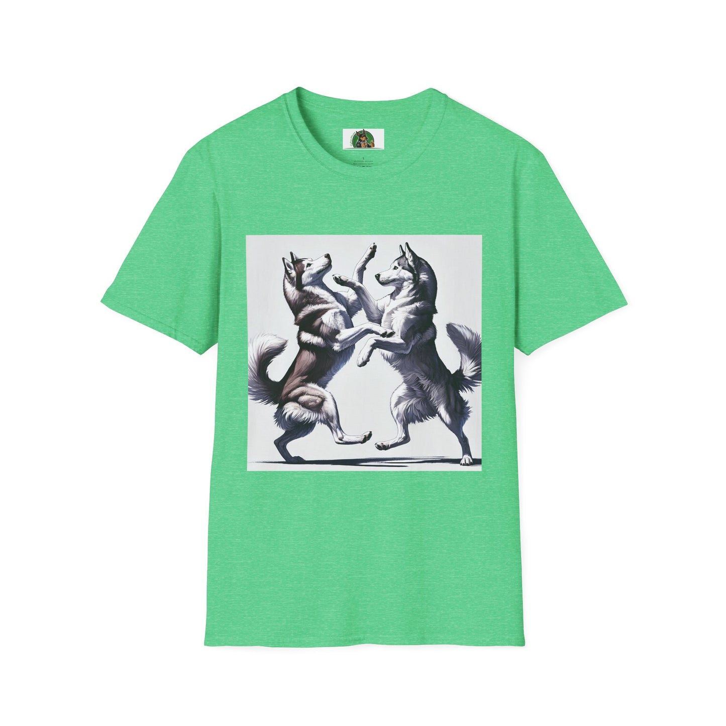 Dancing Huskies T-Shirt T-Shirt Printify S Heather Irish Green