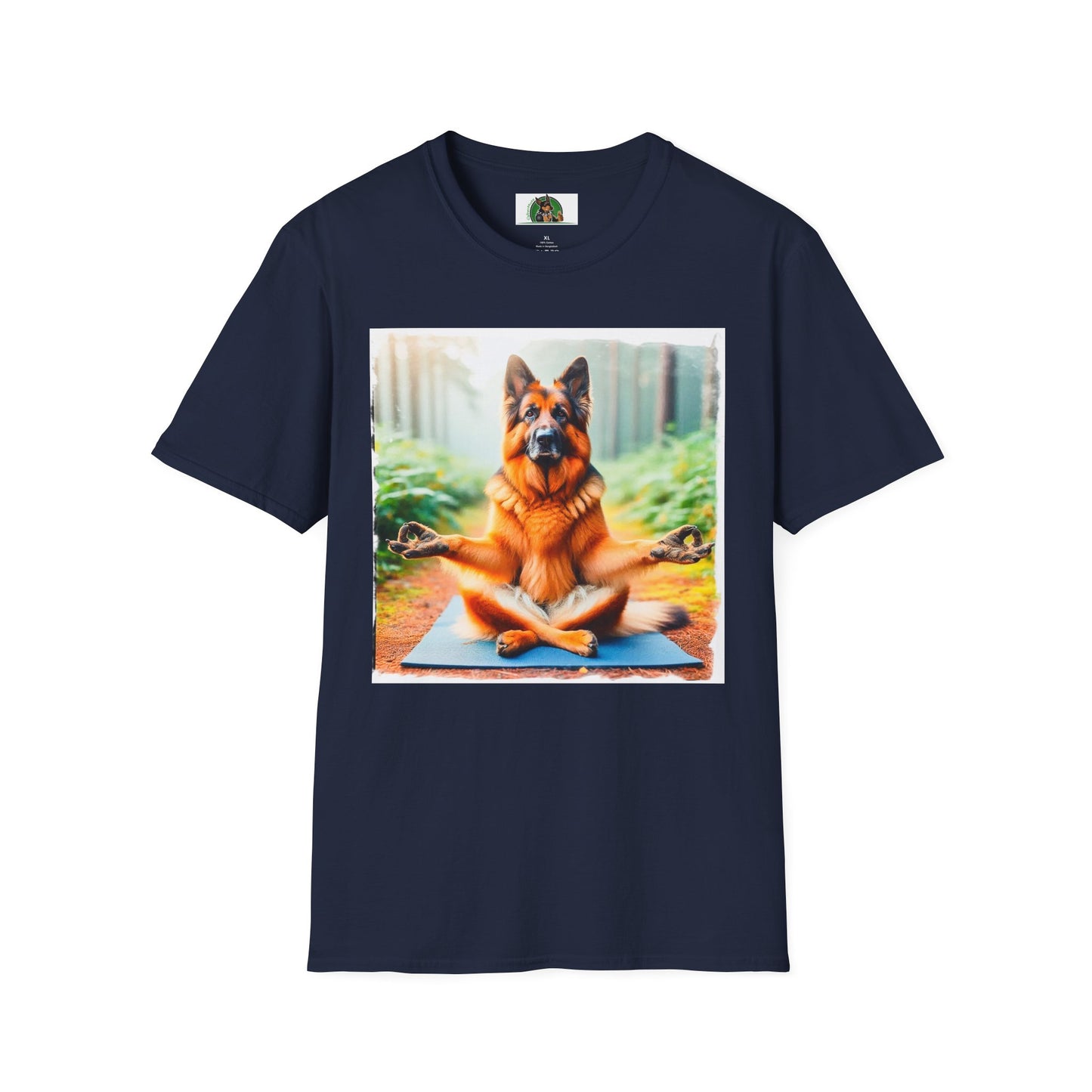 German Shepherd yoga and meditation shift T-Shirt Printify Navy S