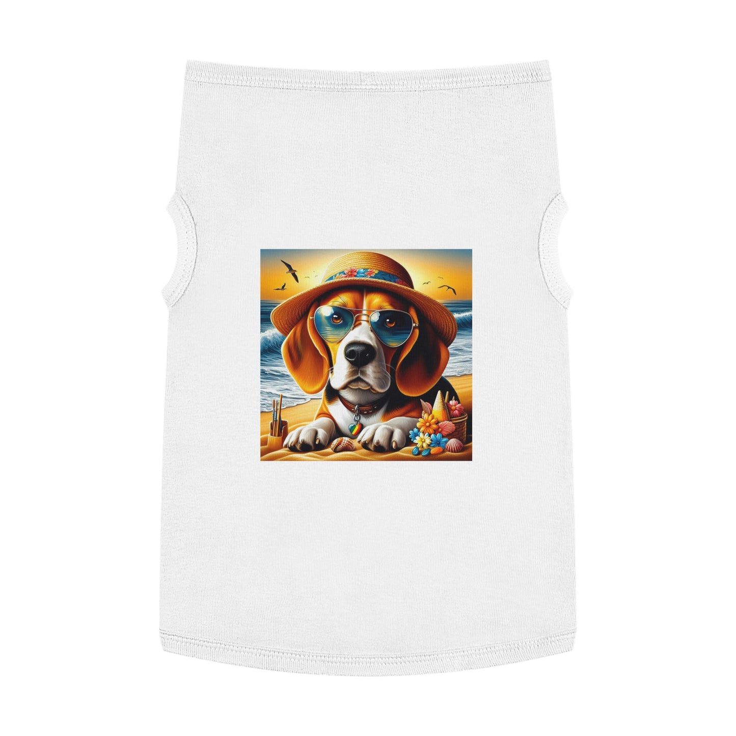 Pet Tank Top Beagle At Beach In Hat Pets Printify   