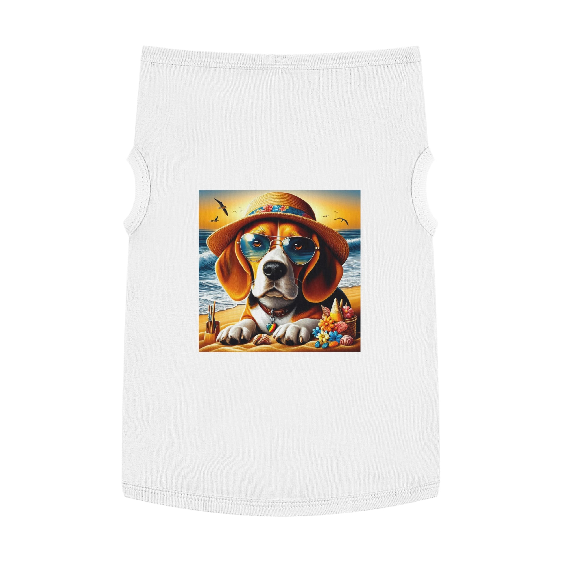 Pet Tank Top Beagle At Beach In Hat Pets Printify   