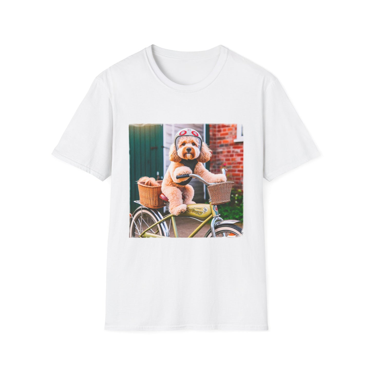 CockerPoo bike sitting t shirt T-Shirt Printify XS White