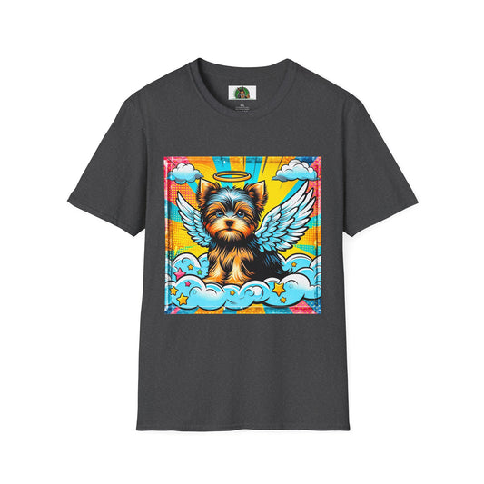 Yorkie pop art clouds shirt T-Shirt Printify XS Dark Heather