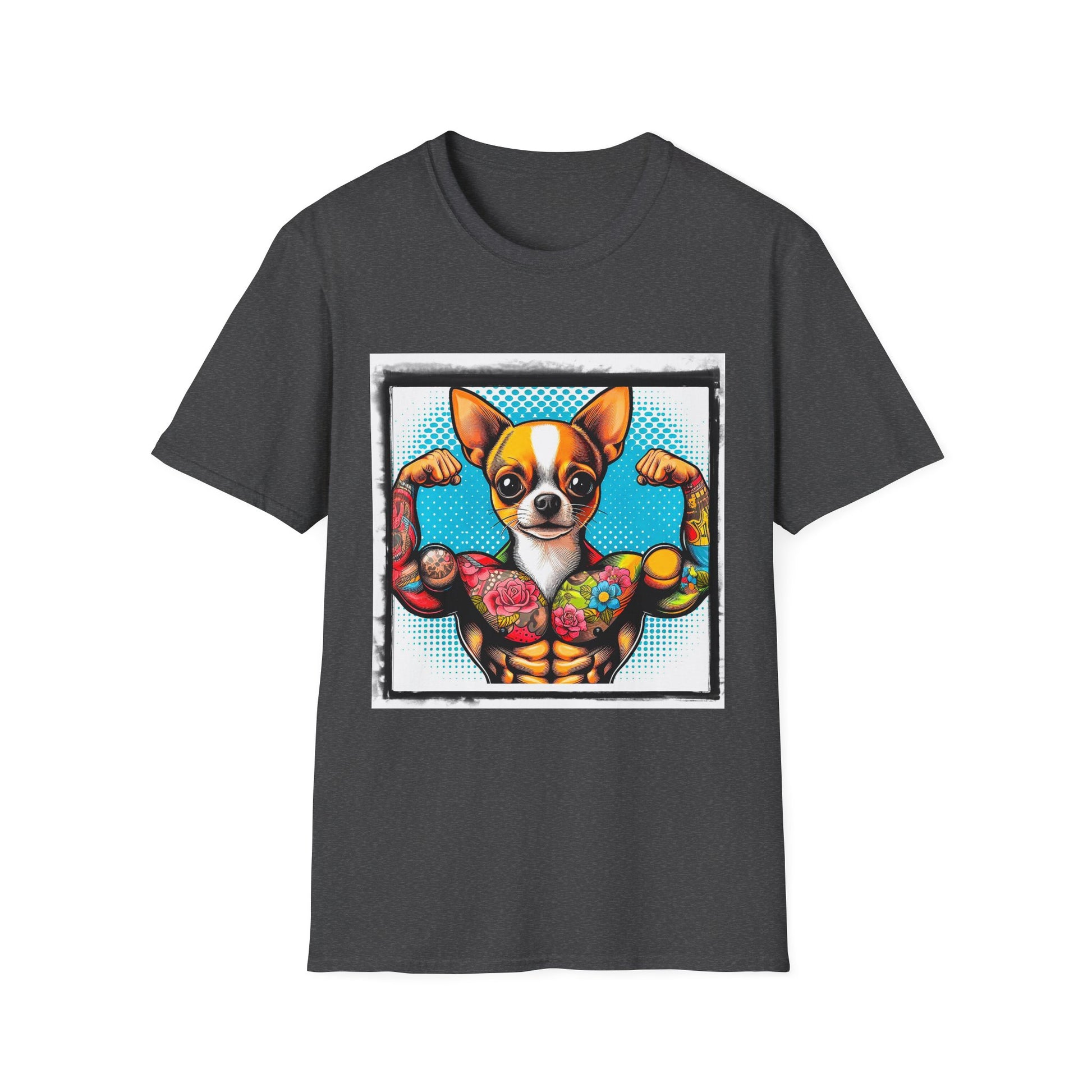 Chihuahua muscleman t shirt T-Shirt Printify XS Dark Heather