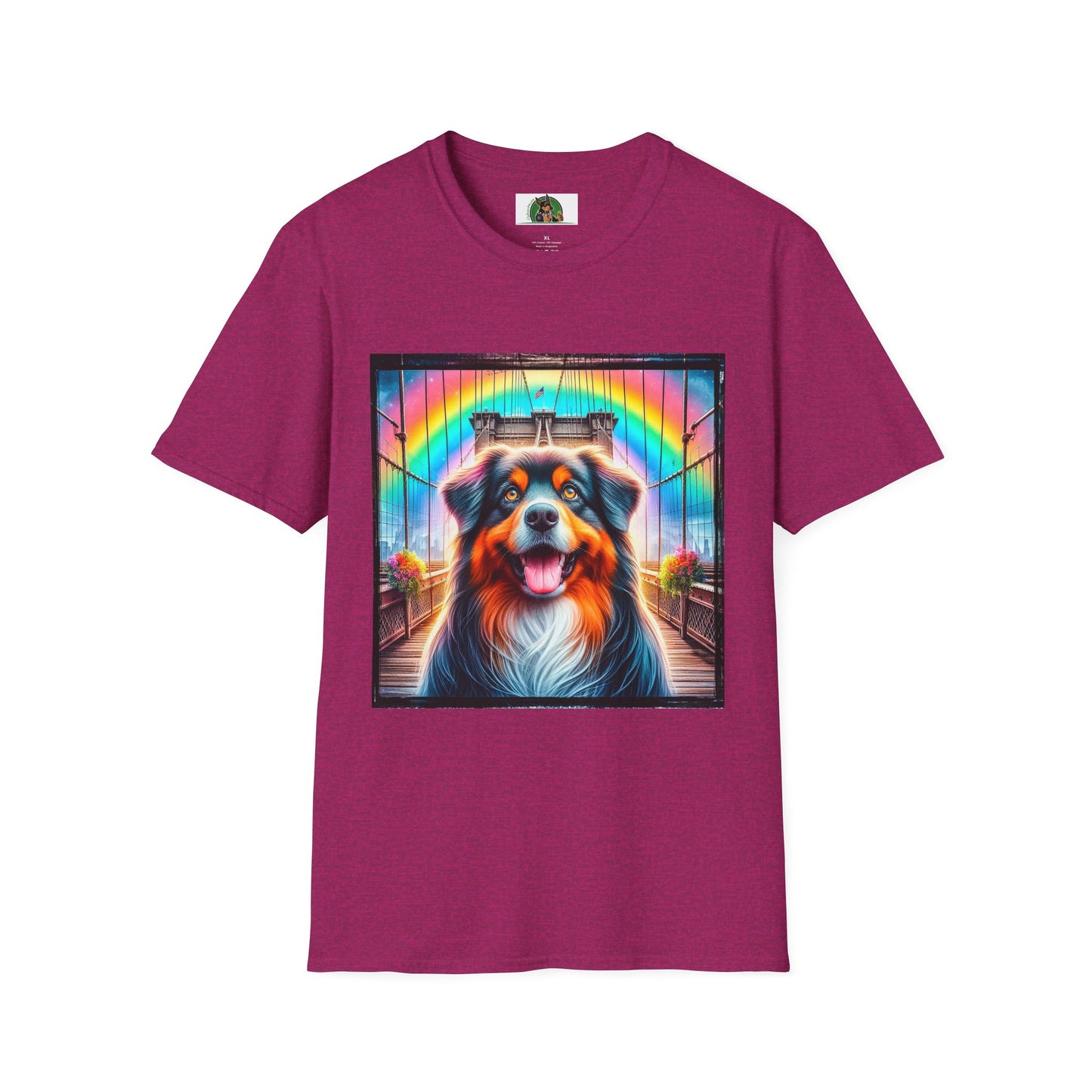 Australian Shepherd Bright Rainbow Bridge T-Shirt Printify S Antique Heliconia