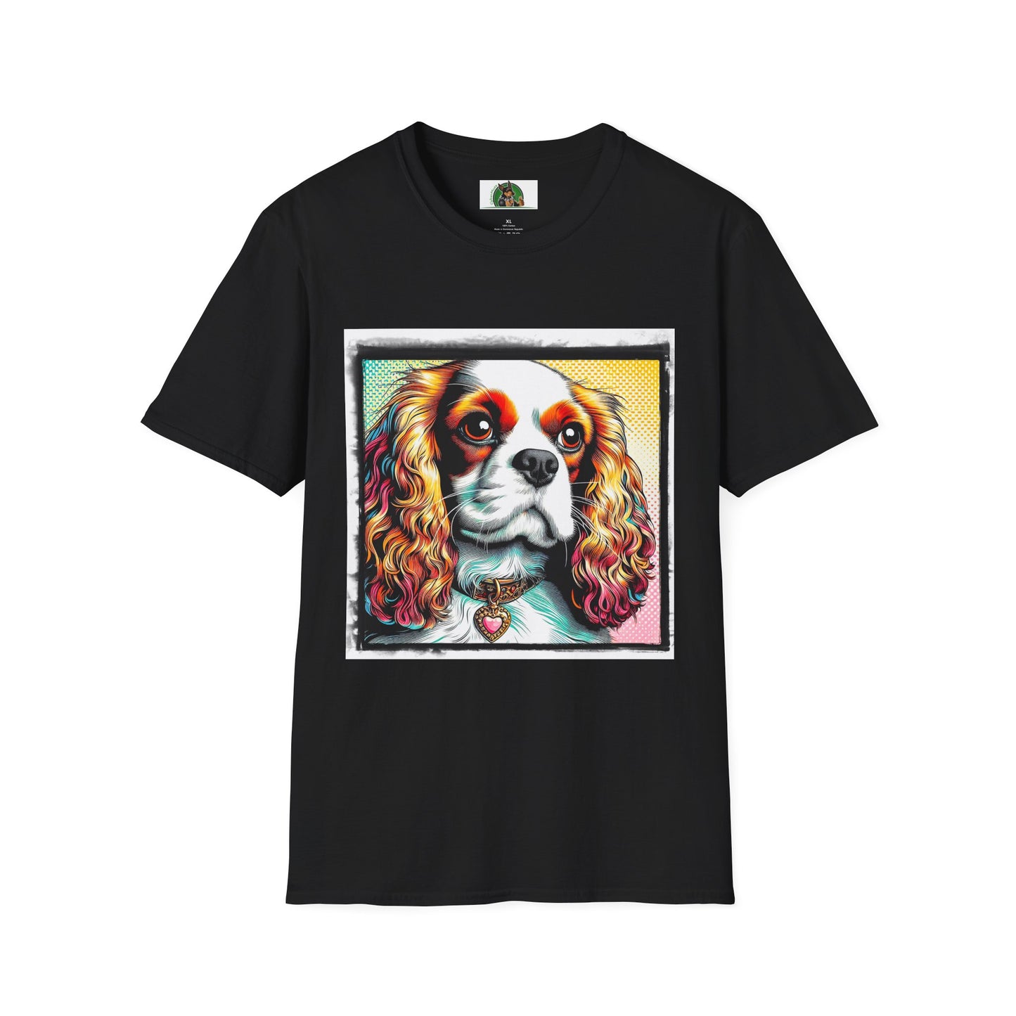 Cavalier King Charles Spaniel Dog Wearing Heart Collar TShirt T-Shirt Printify XS Black