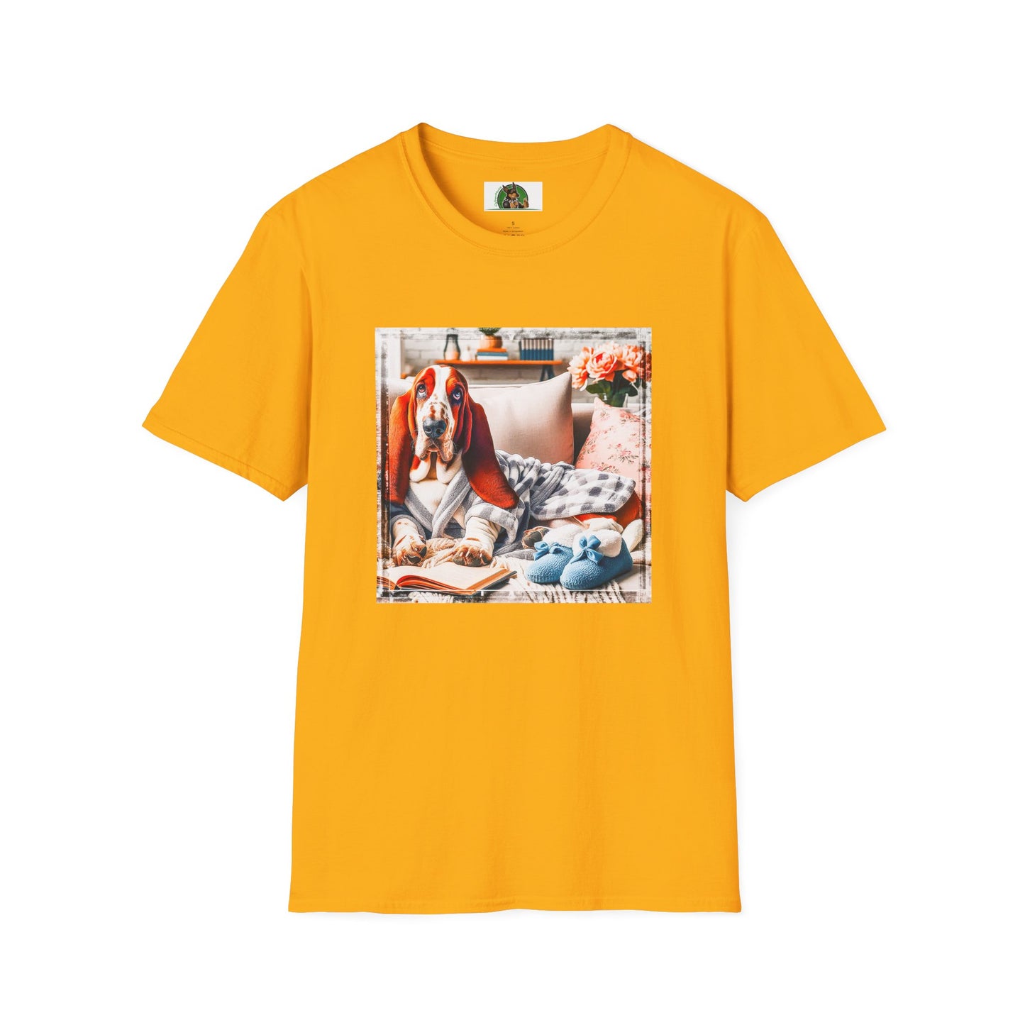 Basset Hound In PJ's Reading T-Shirt Printify S Gold